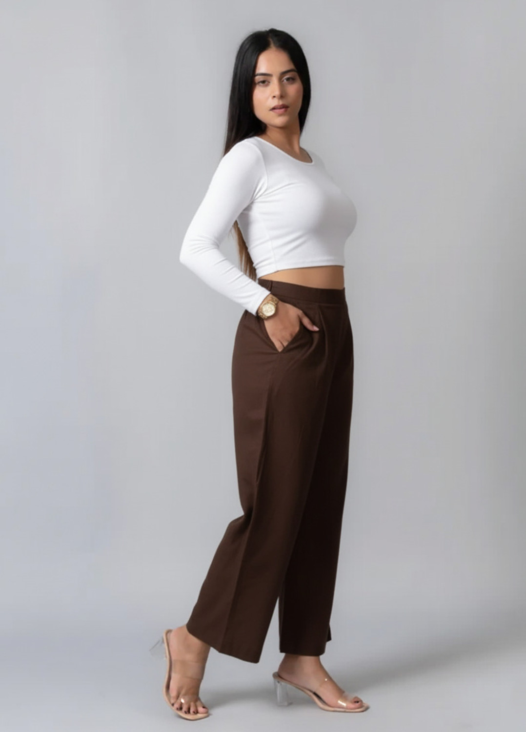 Image of Moirai Straight Fit Women Brown Trousers