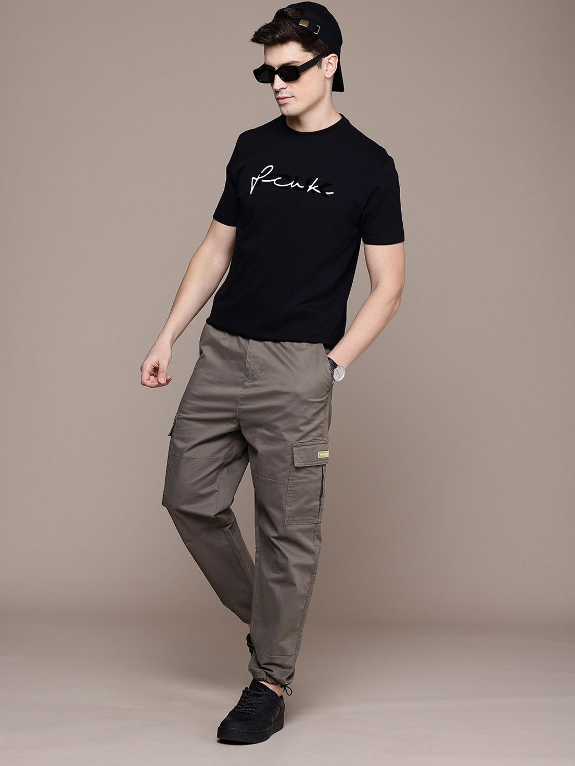 Image of FCUK Regular Fit Men Grey Trousers