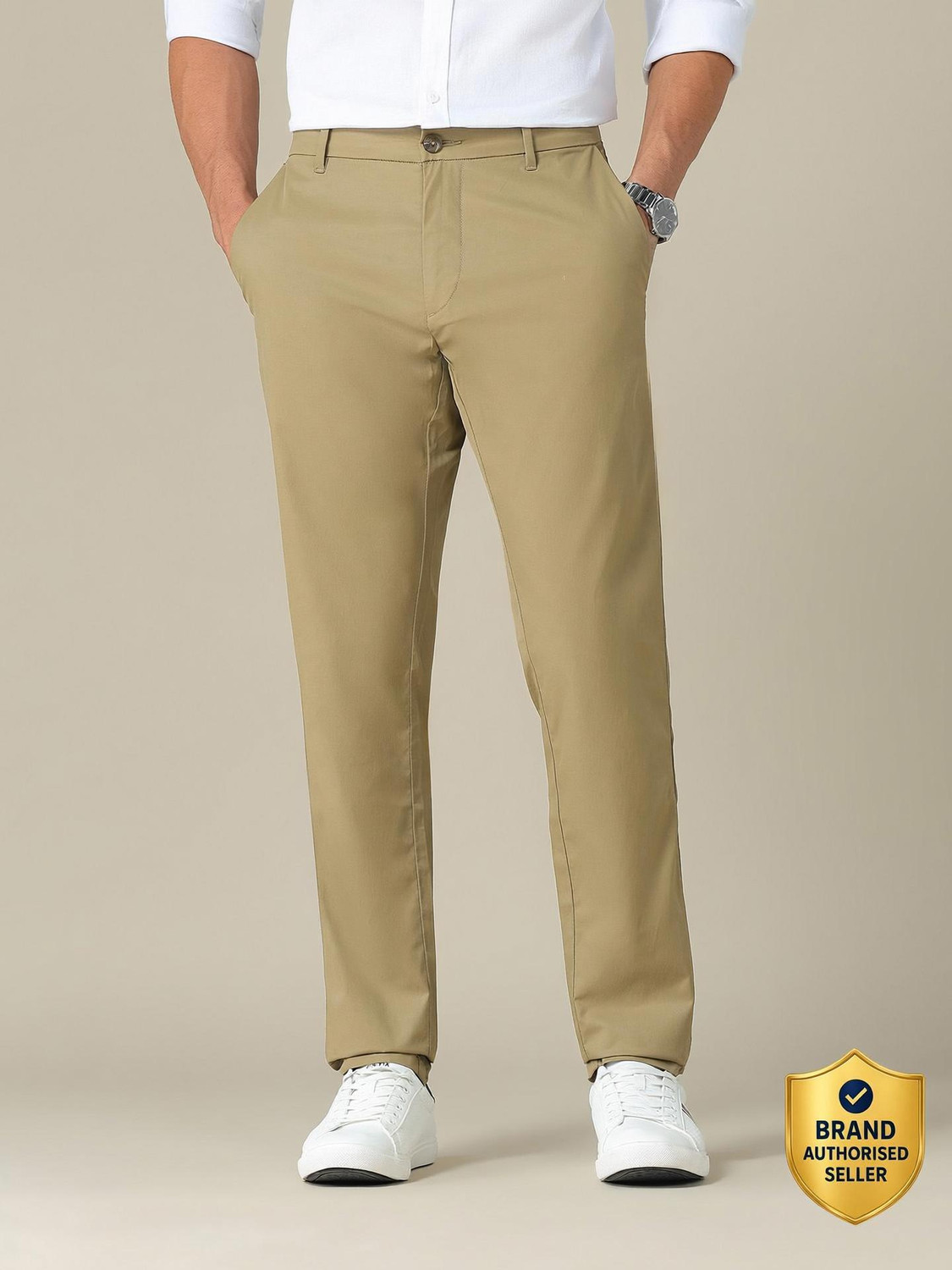 Image of U.S. POLO ASSN. Slim Fit Men Beige Trousers