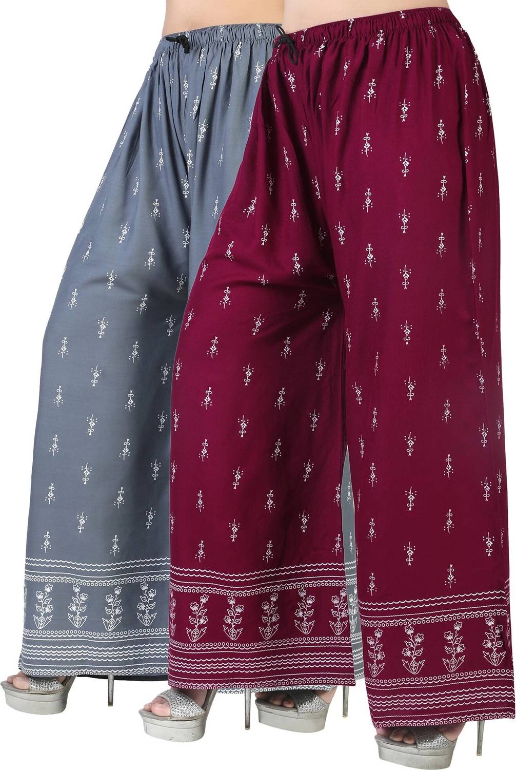 4K FASHION Flared Women Grey, Maroon Trousers