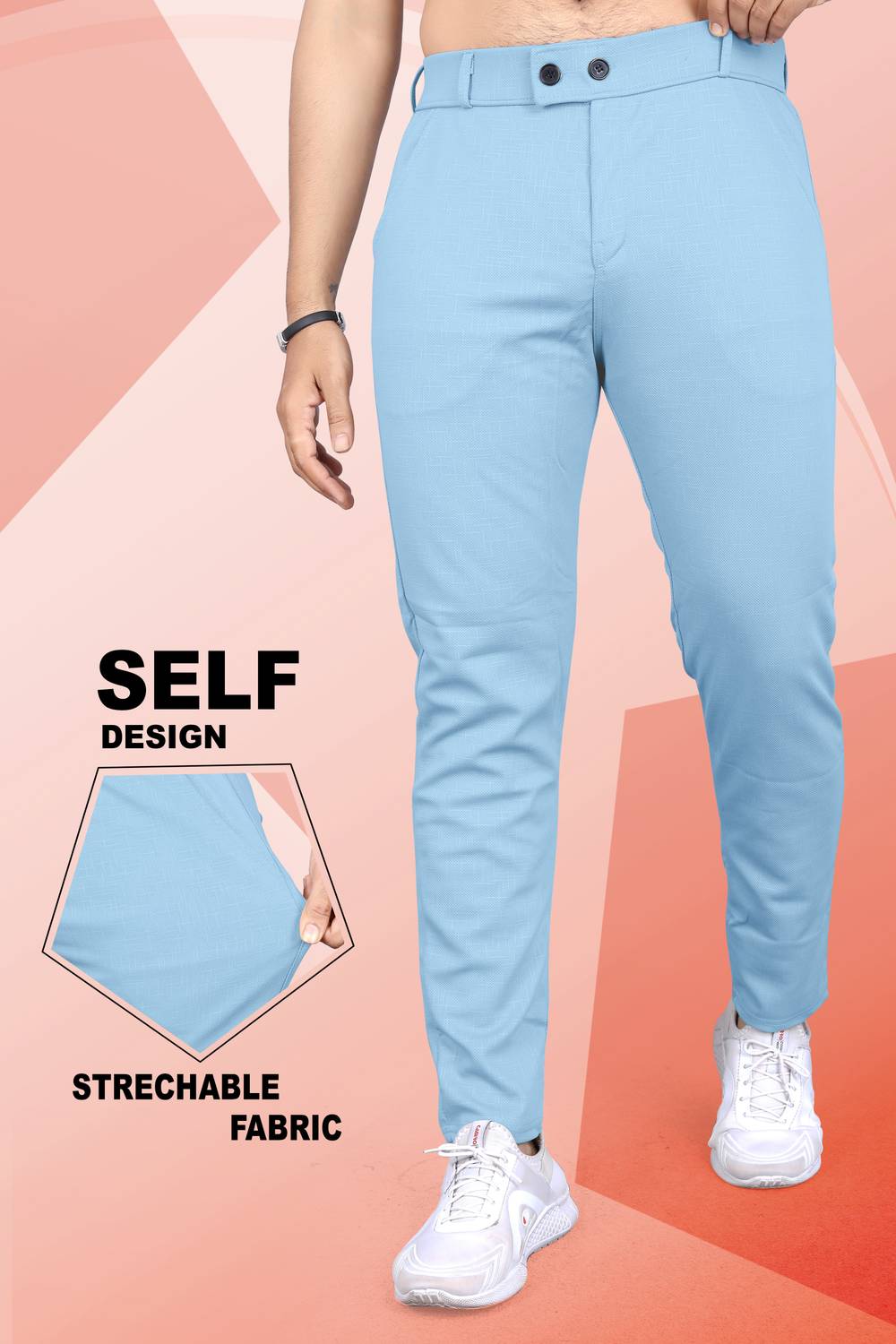 INDICLUB Men Slim Fit Light Blue Linen Blend Trousers