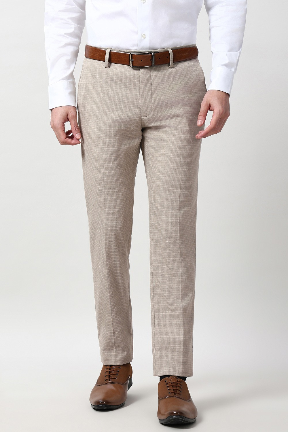 Image of PETER ENGLAND Slim Fit Men Beige Trousers