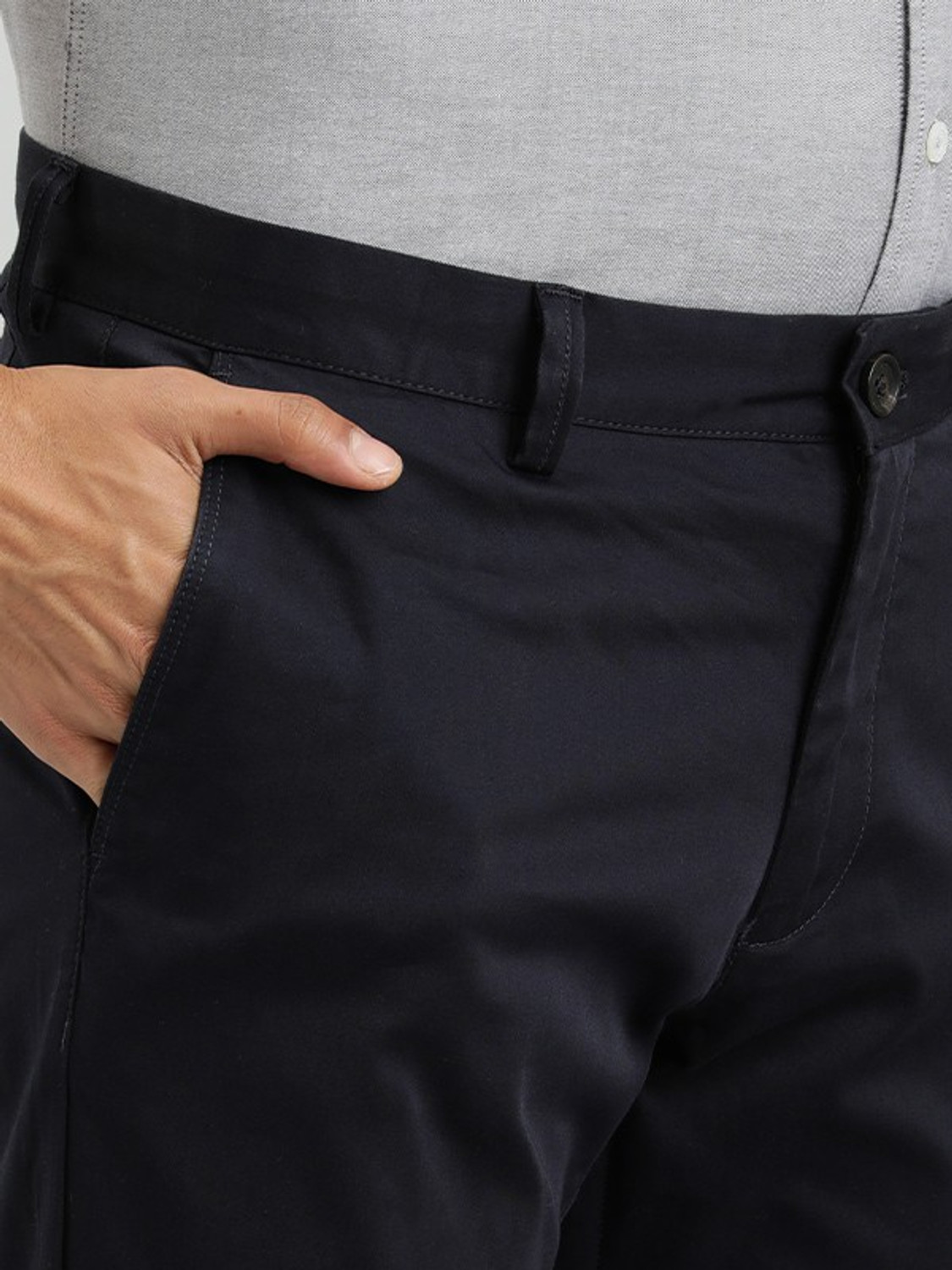 Image of INDIAN TERRAIN Slim Fit Men Blue Trousers