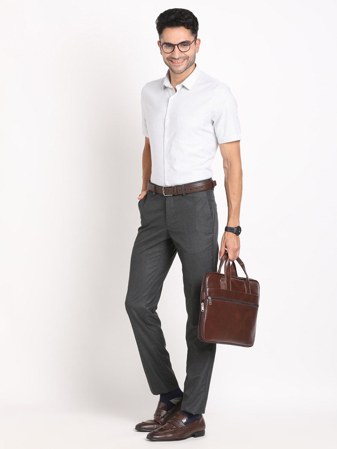Image of TURTLE Slim Fit Men Grey Trousers