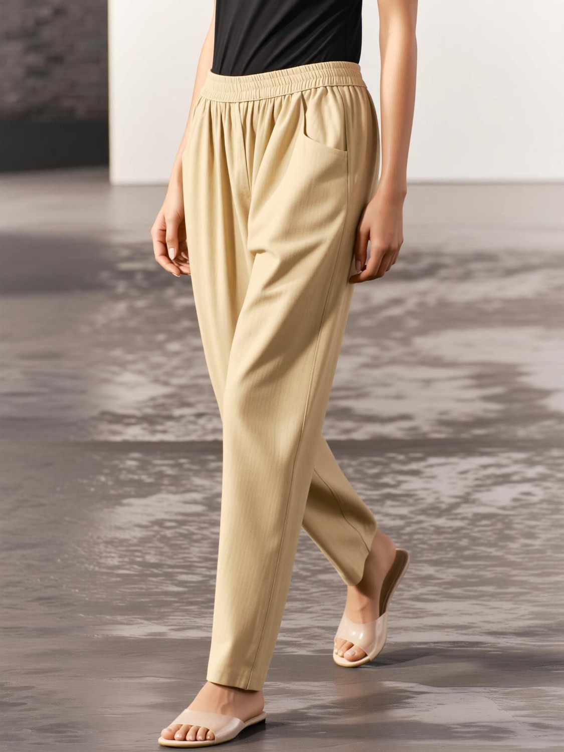 Image of HouseOfCommon Regular Fit Women Beige Trousers