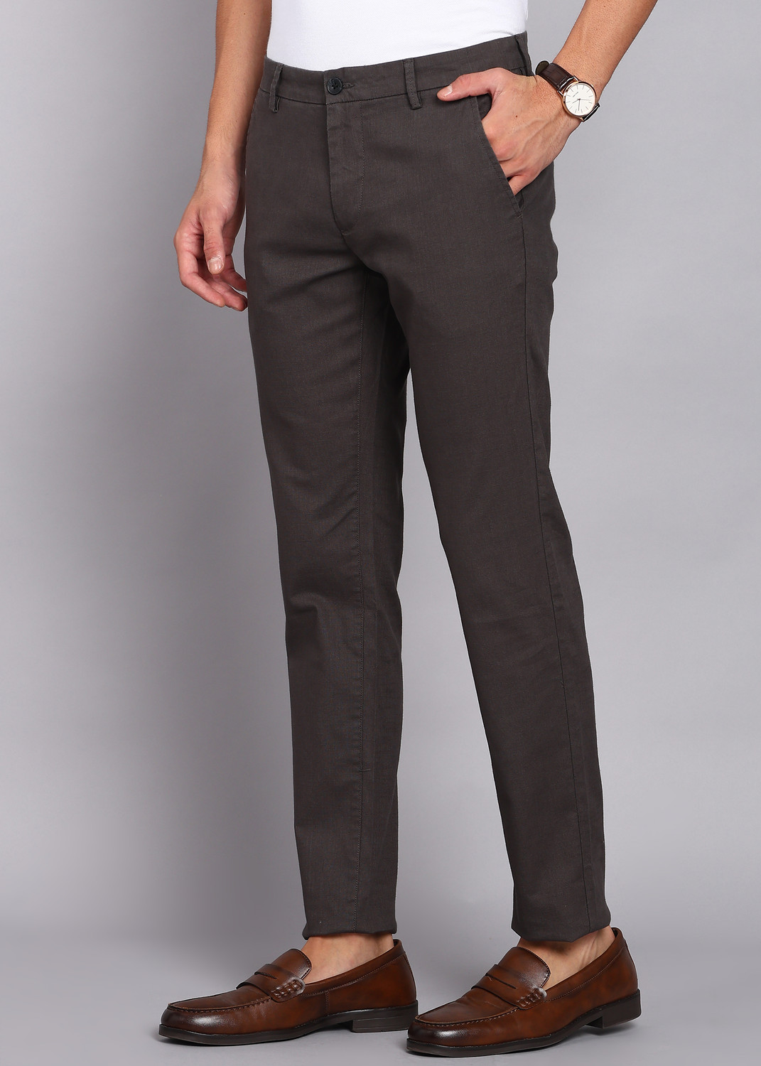 Image of Arrow Sport Slim Fit Men Brown Trousers