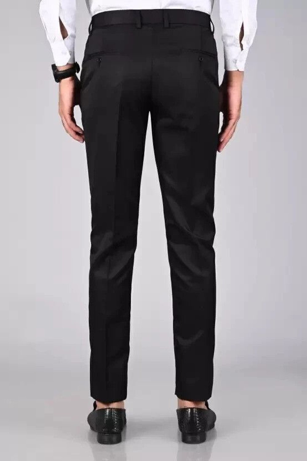 Image of rishi Men Regular Fit Black Cotton Blend Trousers