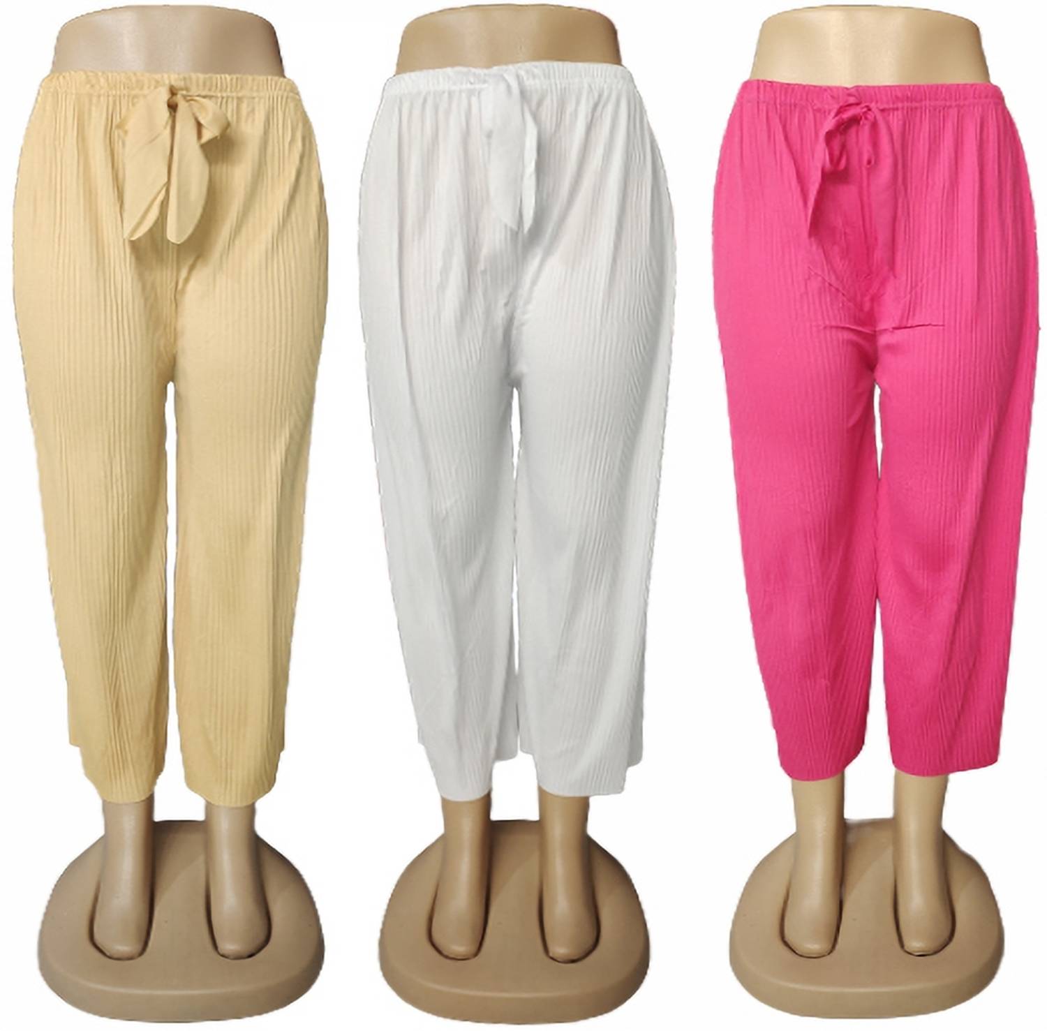 100LUCK Regular Fit Women Beige, White, Pink Trousers