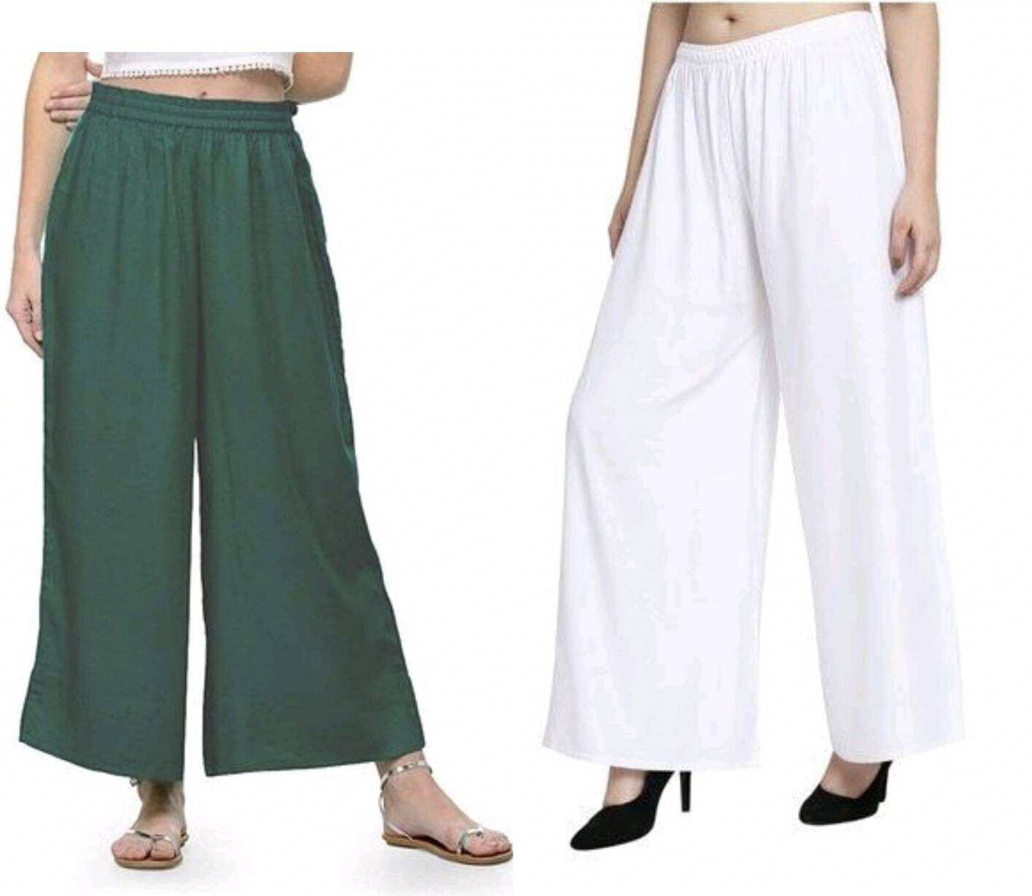 4K FASHION Flared Women Green, White Trousers
