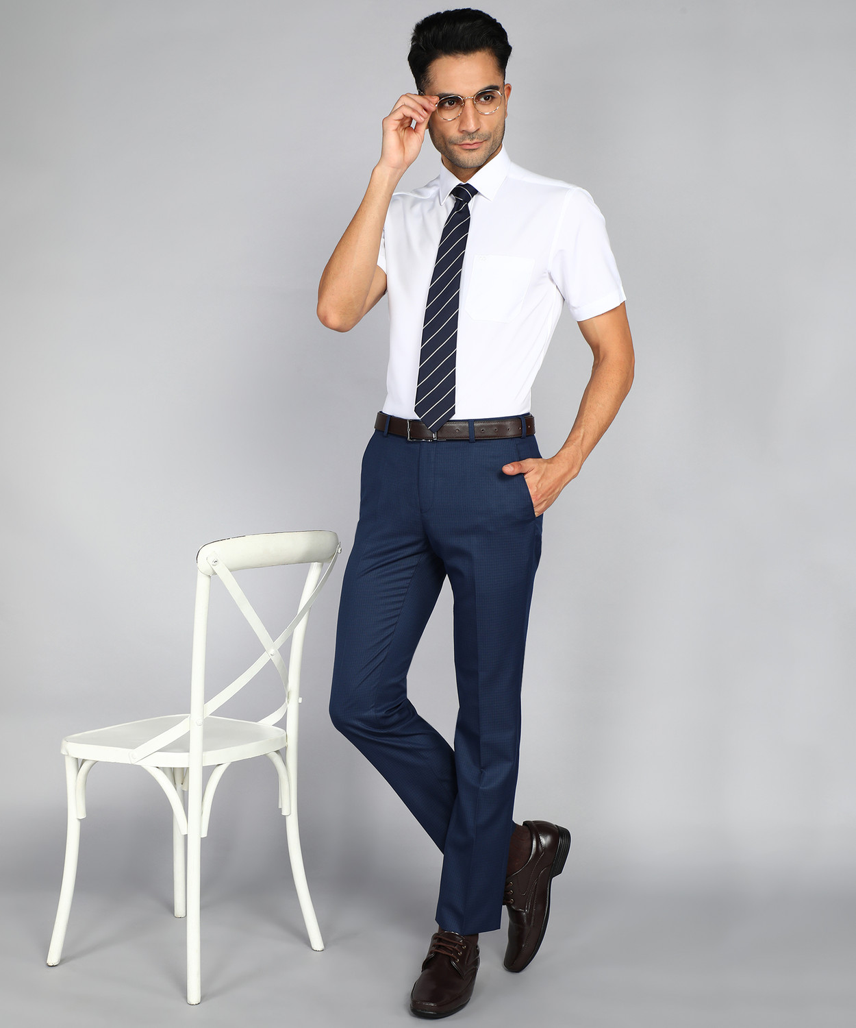 Image of Raymond Slim Fit Men Dark Blue Trousers