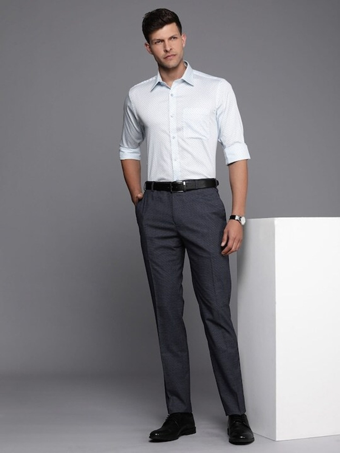 Image of Raymond Slim Fit Men Blue Trousers
