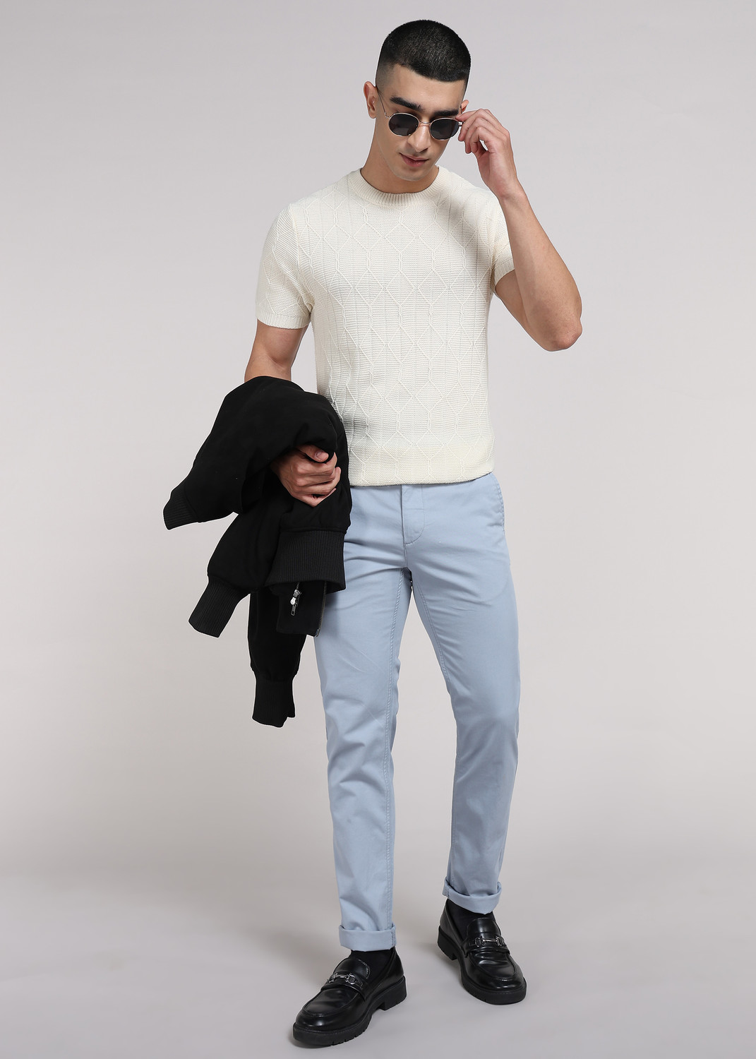 Image of PETER ENGLAND Men Slim Fit Blue Pure Cotton Trousers
