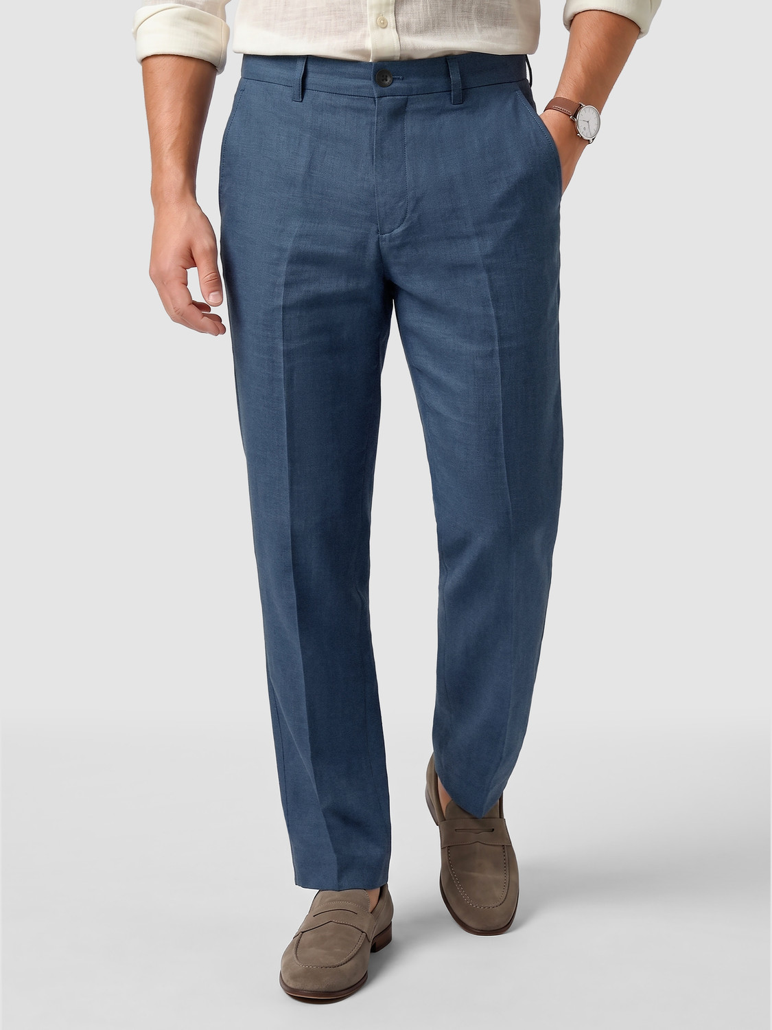 Image of BEYOUNG Straight Fit Men Blue Trousers