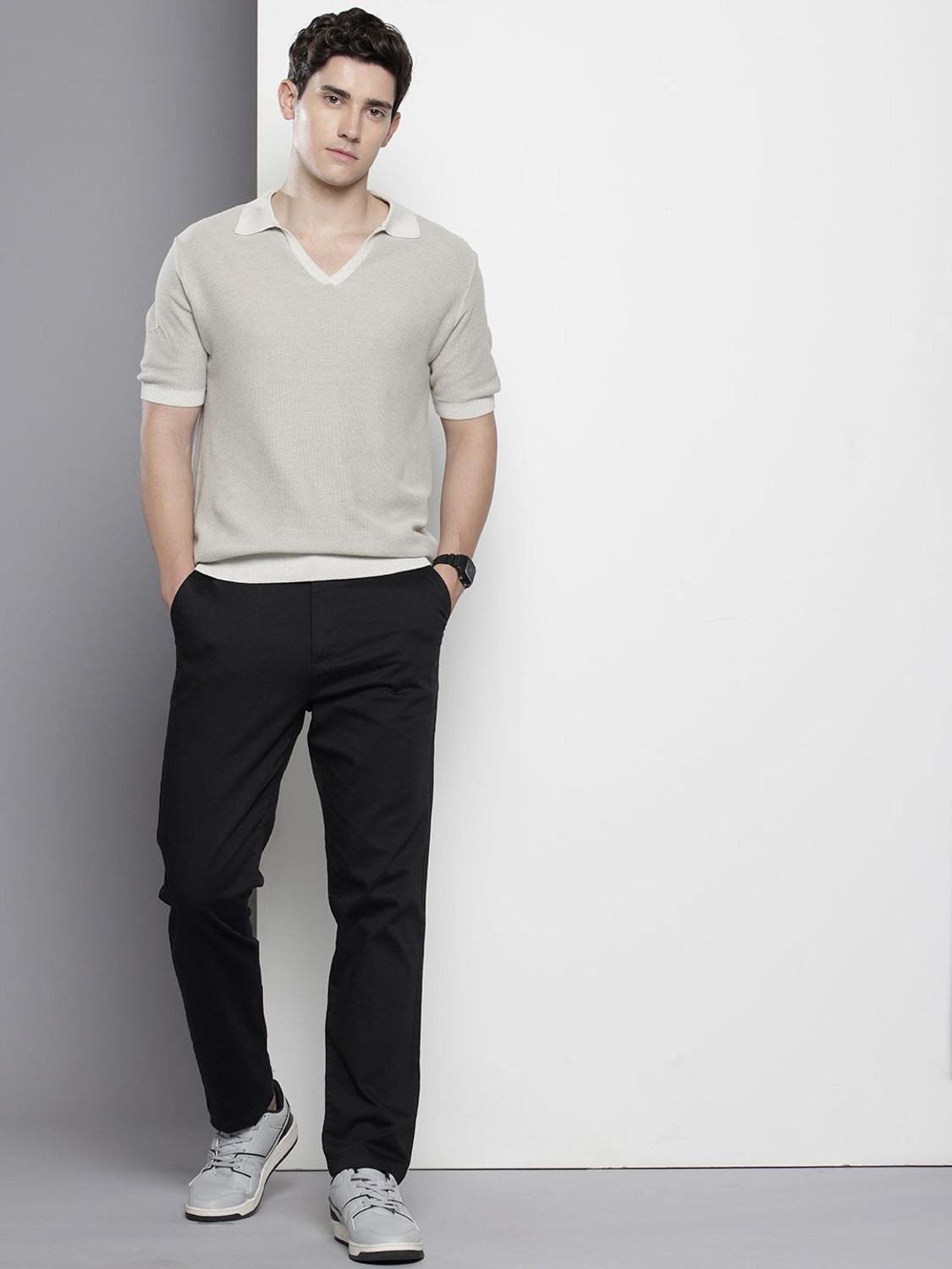 Image of The Indian Garage Co. Regular Fit Men Black Trousers