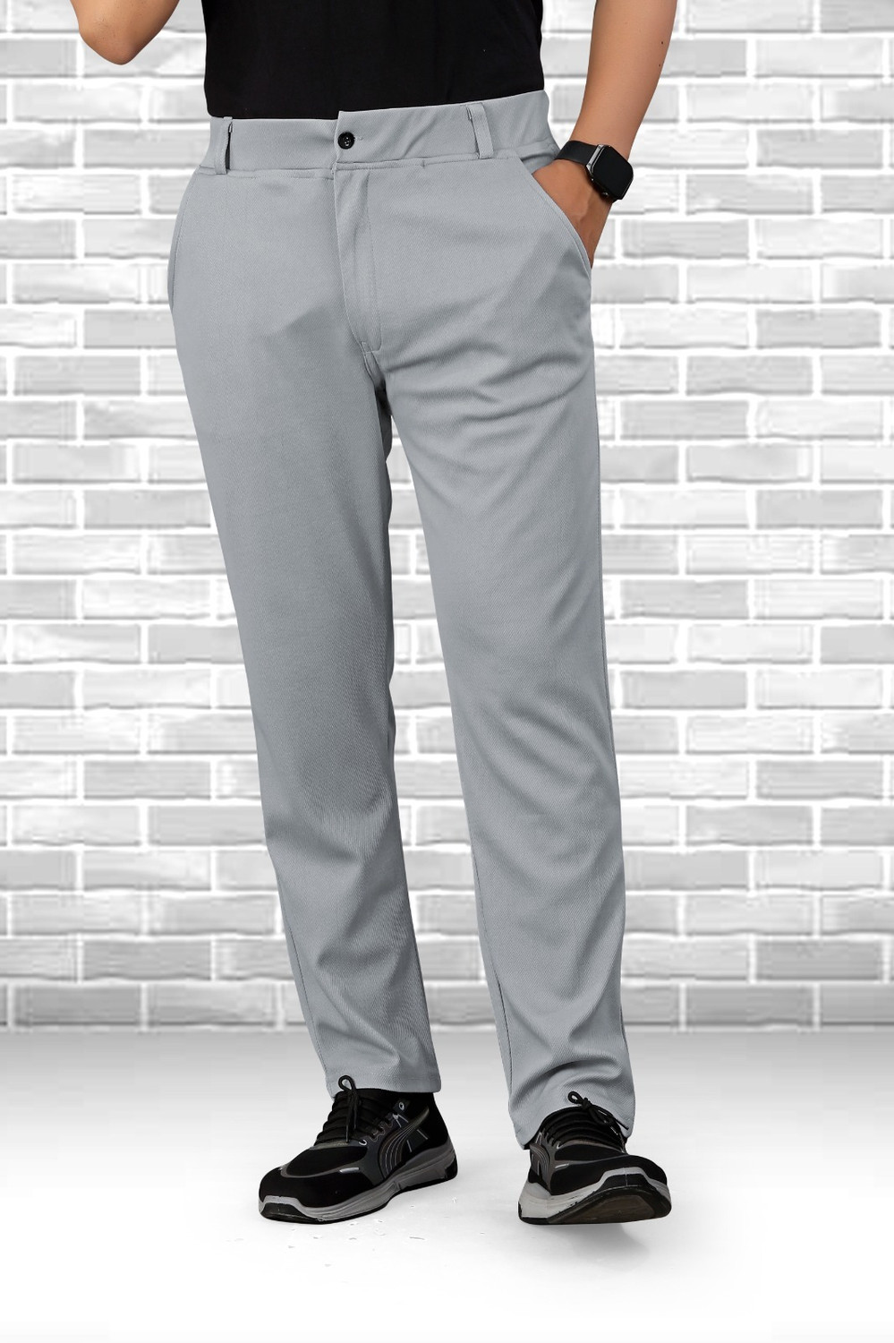 Image of JABROO Regular Fit Men Grey Trousers