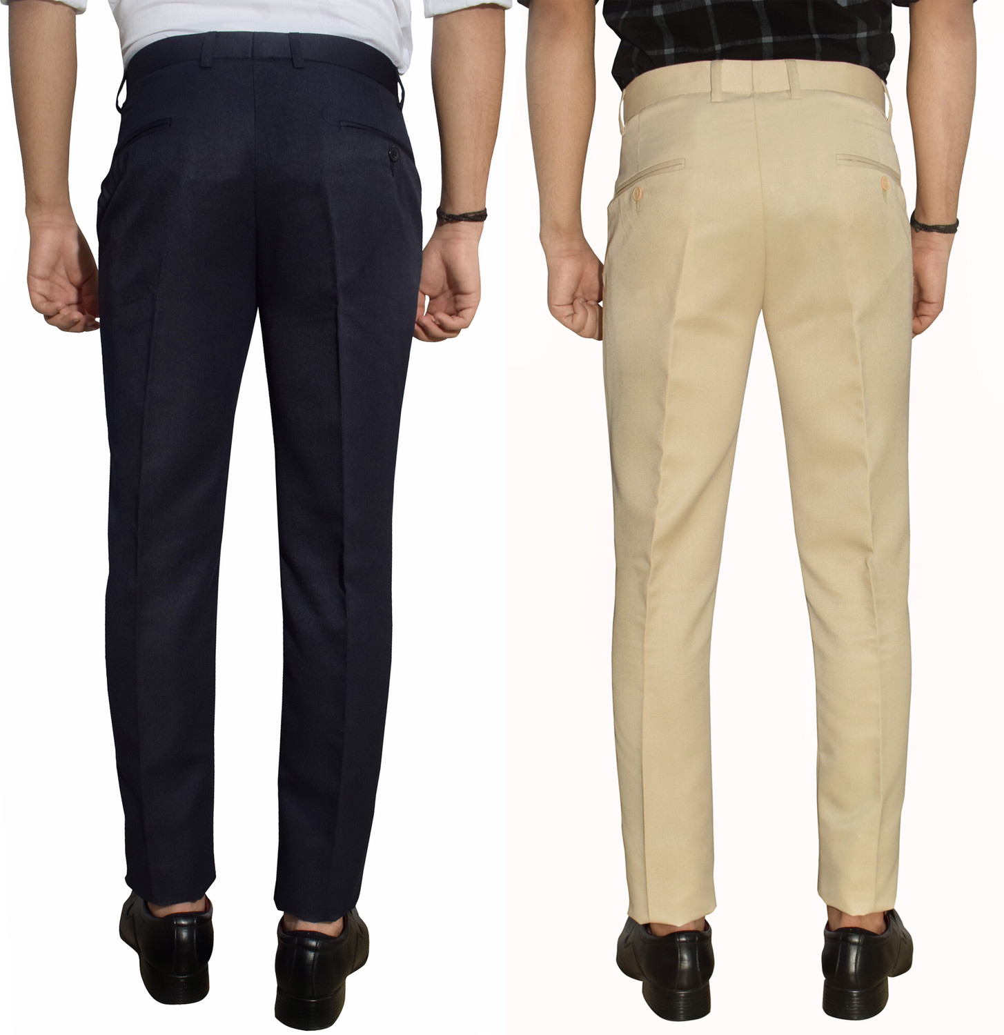 Image of Kundan Regular Fit Men Dark Blue, Beige Trousers