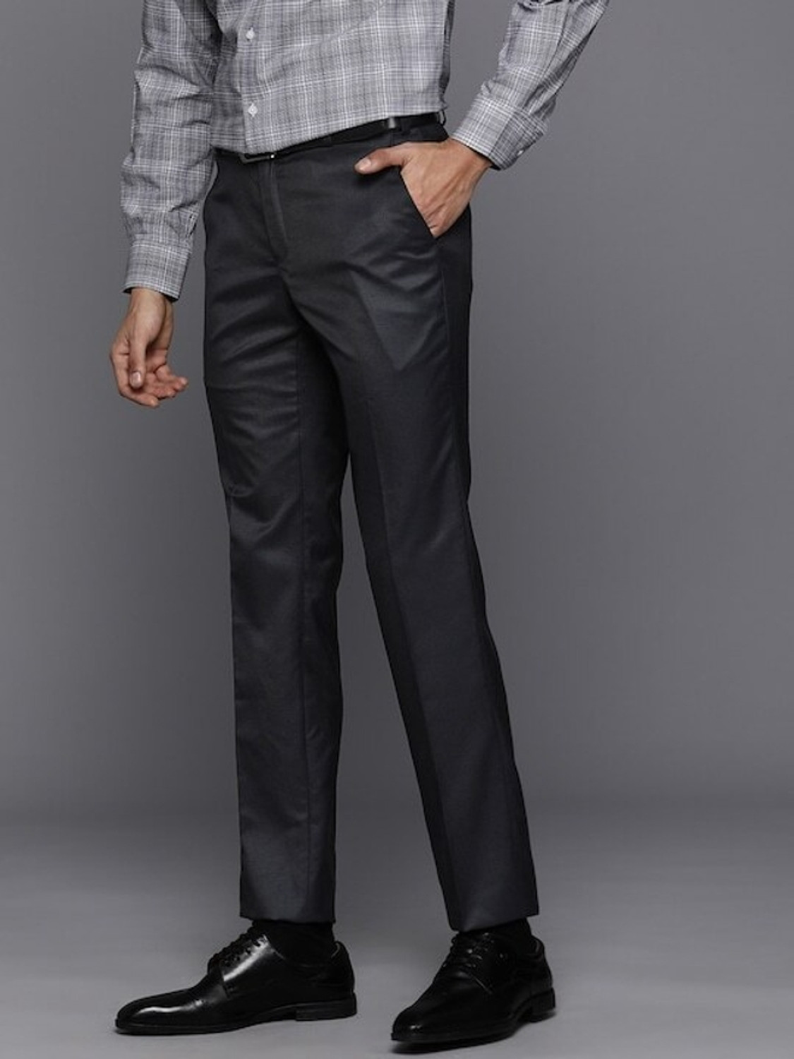 Image of Raymond Slim Fit Men Dark Blue Trousers
