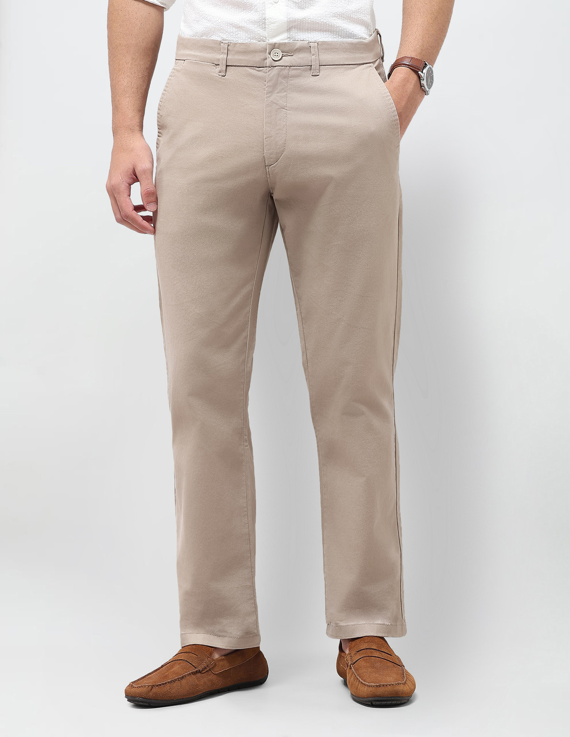 Image of U.S. POLO ASSN. Straight Fit Men Beige Trousers