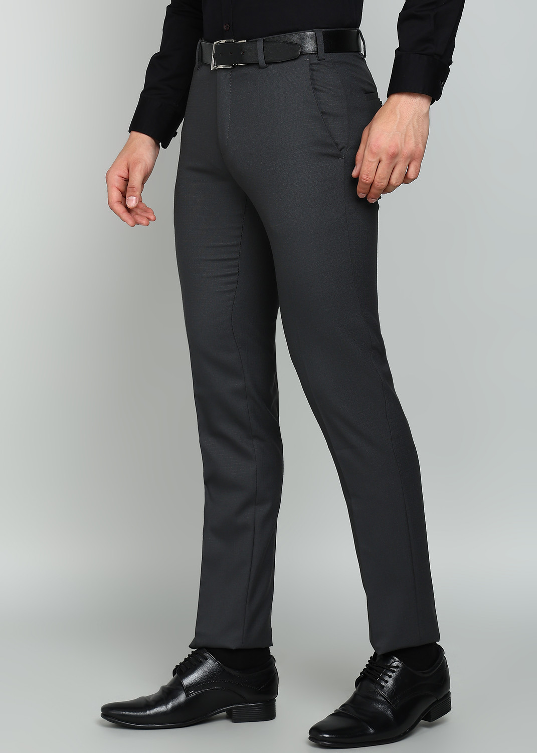 Image of Raymond Slim Fit Men Grey Trousers