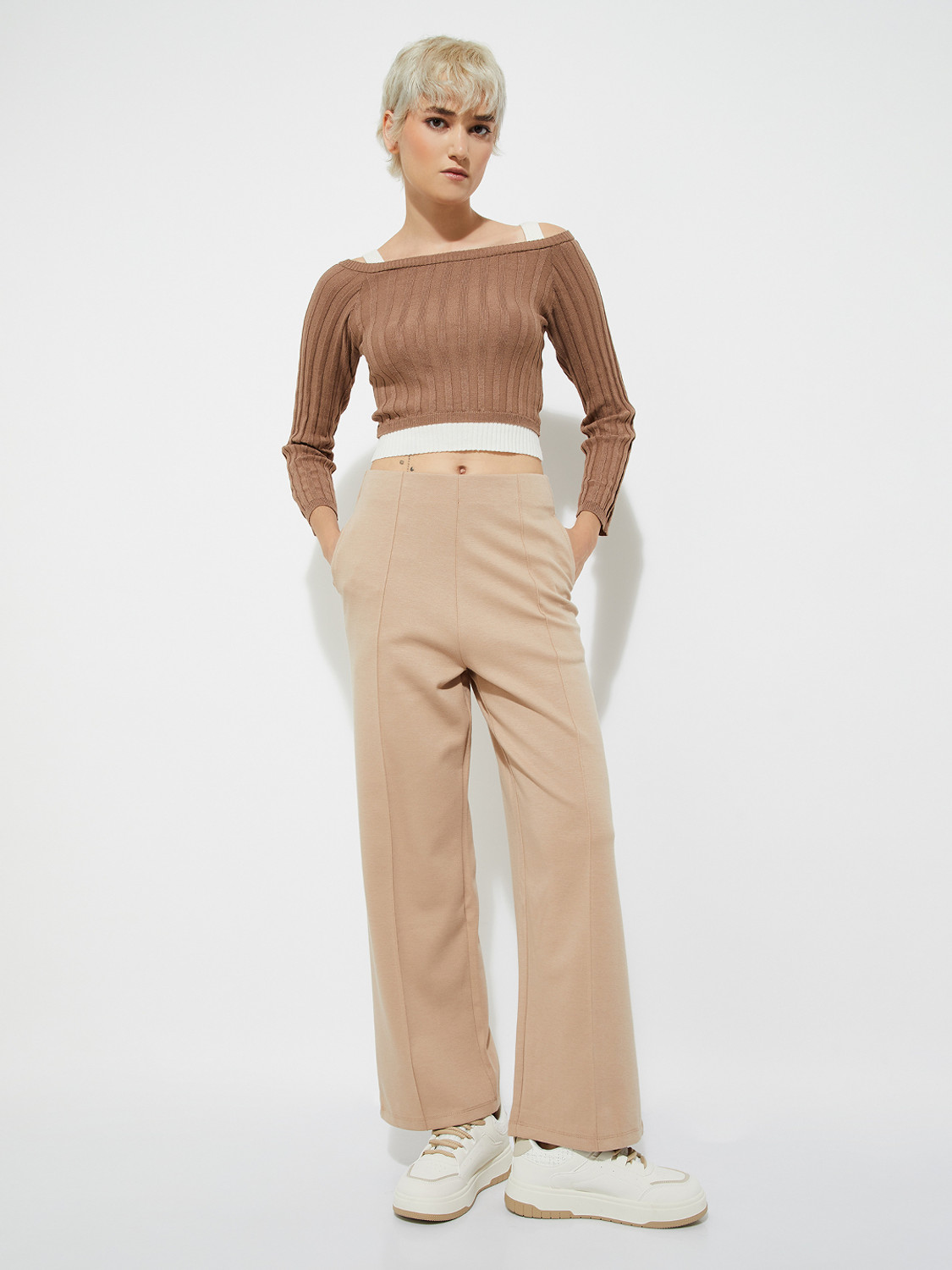 Image of MAX Regular Fit Women Beige Trousers