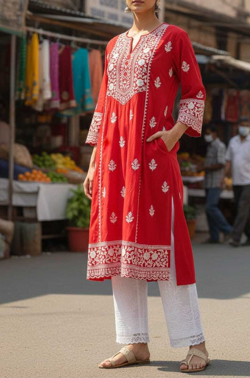 Image of XSHE LUCKNOWI CHIKANKARI Regular Fit Women White Trousers