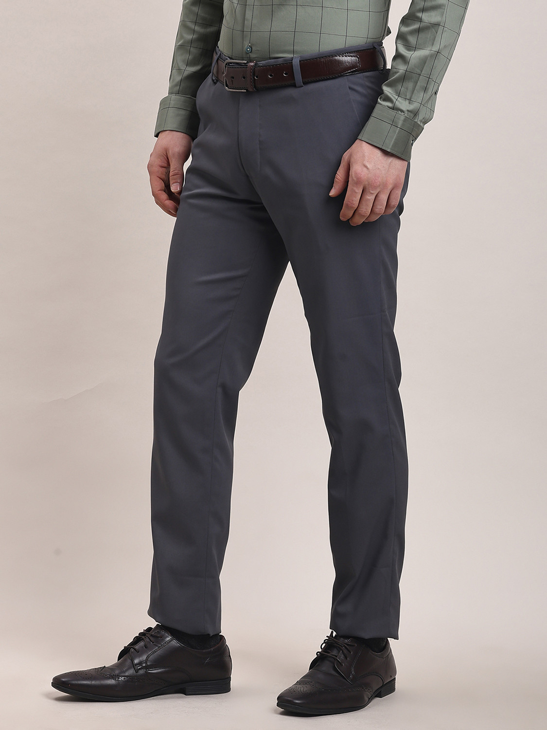 Image of TURTLE Slim Fit Men Grey Trousers