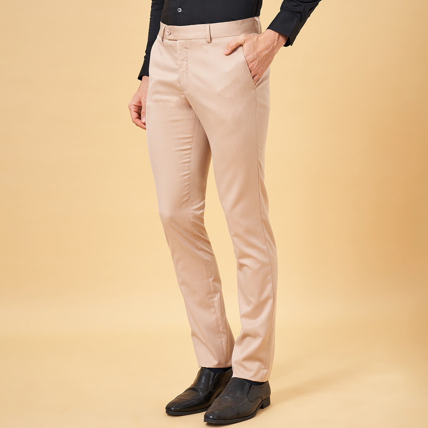 Image of Peregrine by Pantaloons Slim Fit Men Beige Trousers