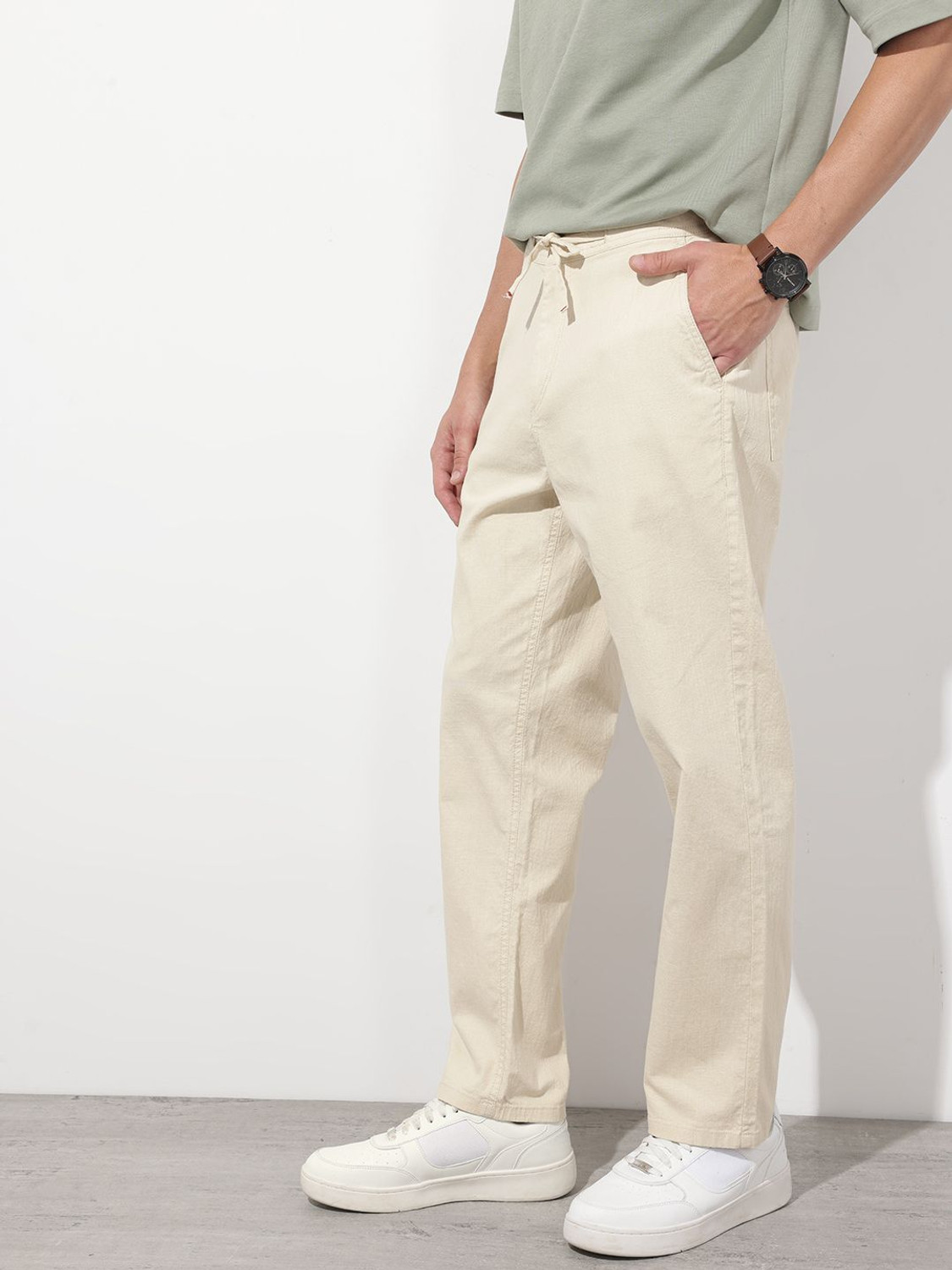 Image of Roadster Relaxed Men Beige Trousers