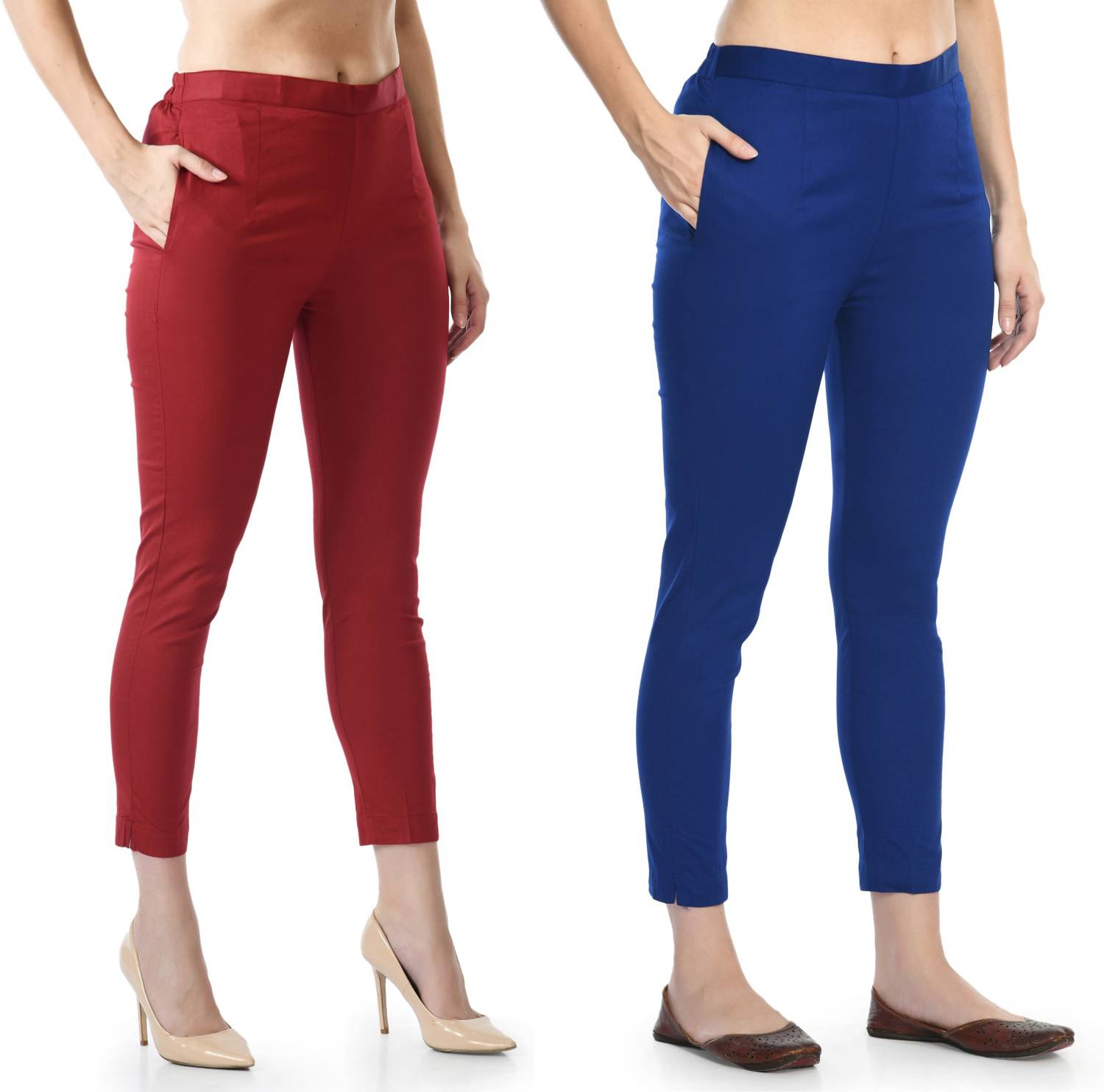 24Hour Fashion Regular Fit Women Maroon, Blue Trousers