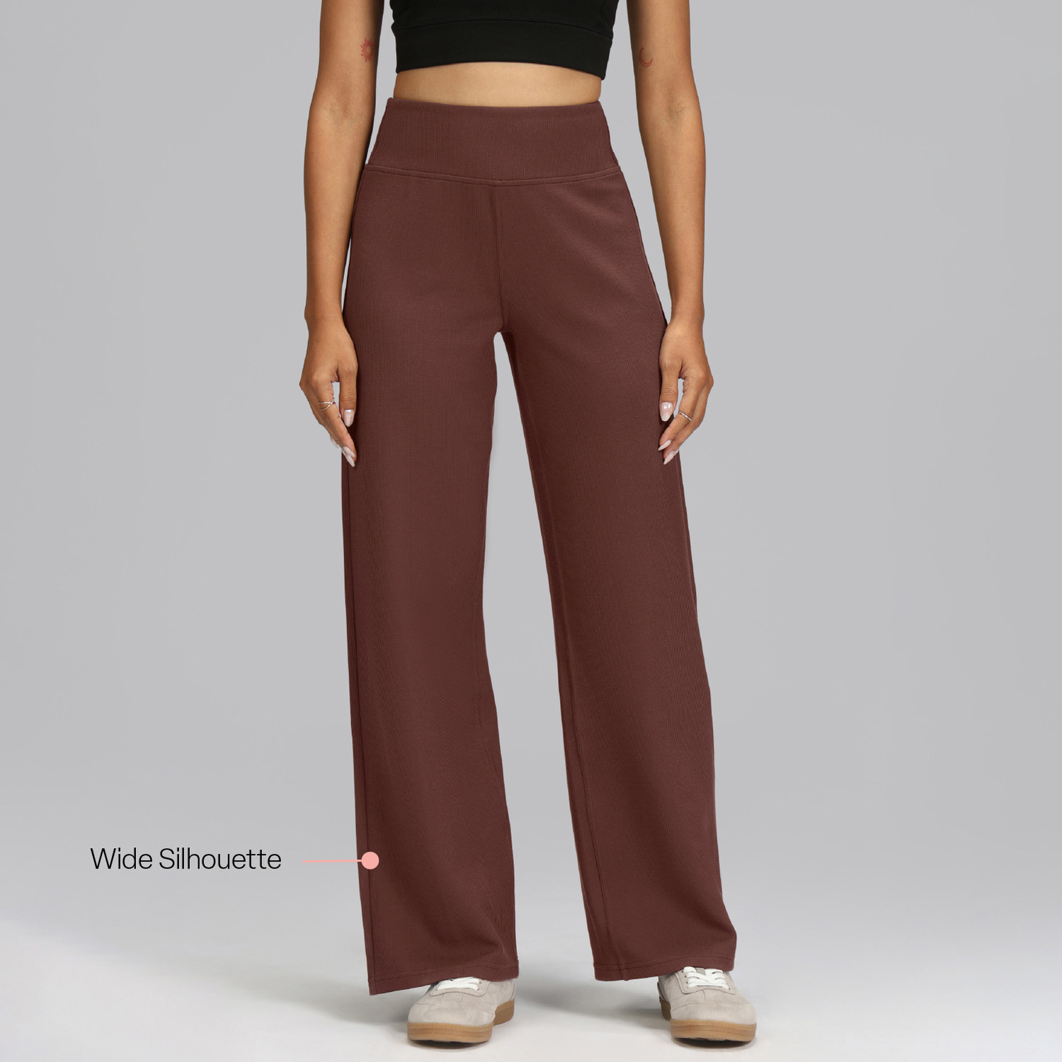 Image of BlissClub RibSupreme Wide Leg Pants - Regular Relaxed Women Maroon Trousers