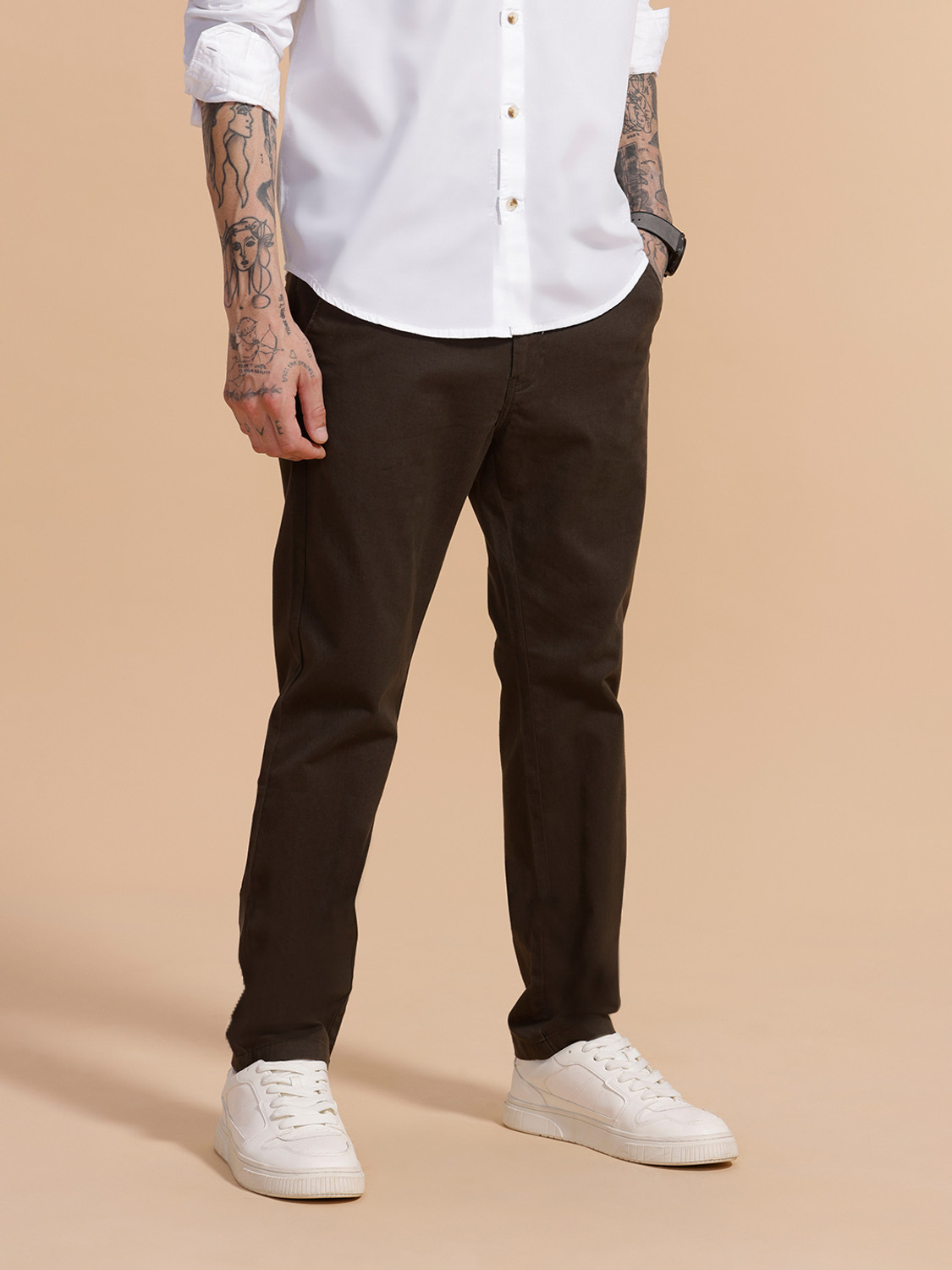 WROGN Slim Fit Men Brown Trousers