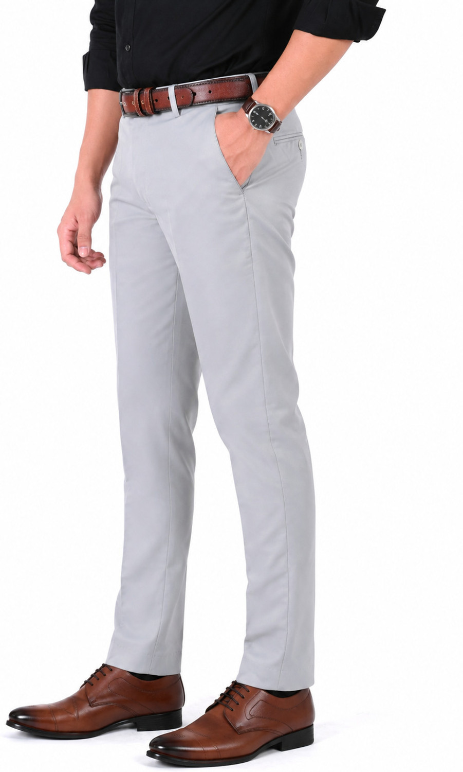 Image of The DS Regular Fit Men Silver Trousers