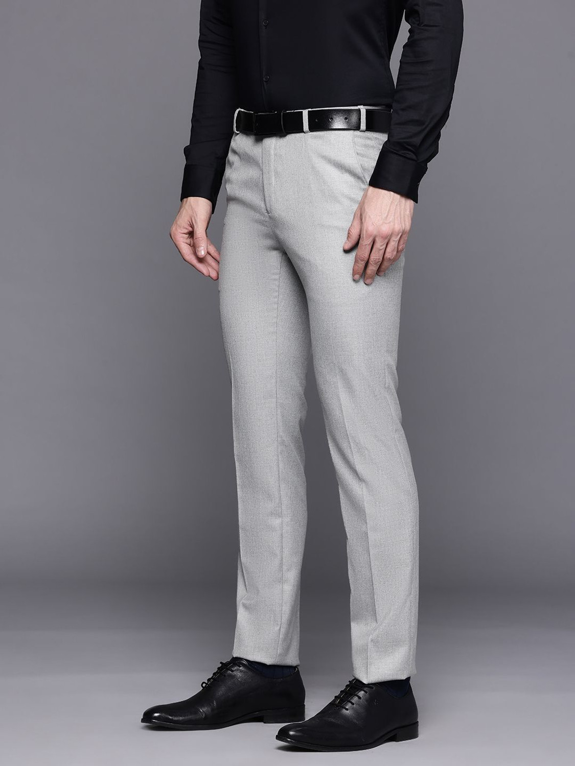 Image of Raymond Slim Fit Men Grey Trousers