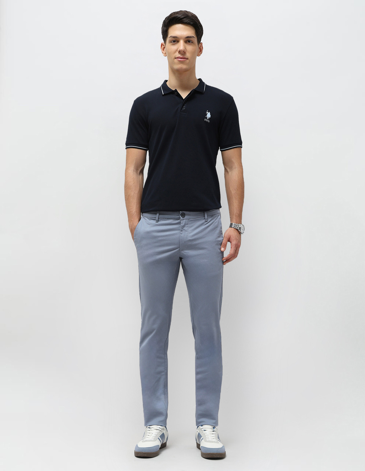 Image of U.S. POLO ASSN. Slim Fit Men Blue Trousers