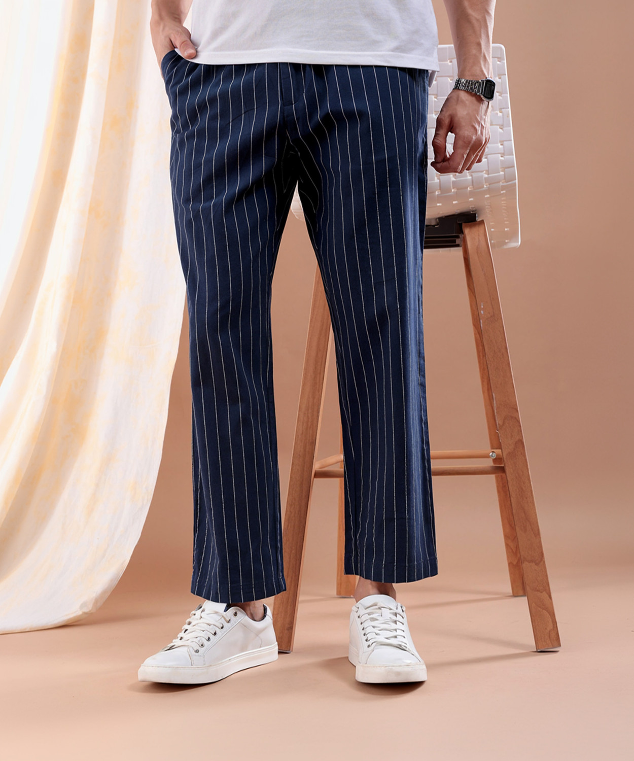Image of The Indian Garage Co. Regular Fit Men Dark Blue Trousers