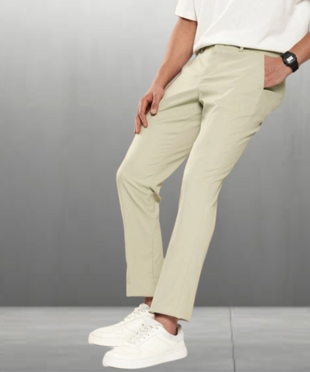 Image of Maleno Slim Fit Men Light Green Trousers