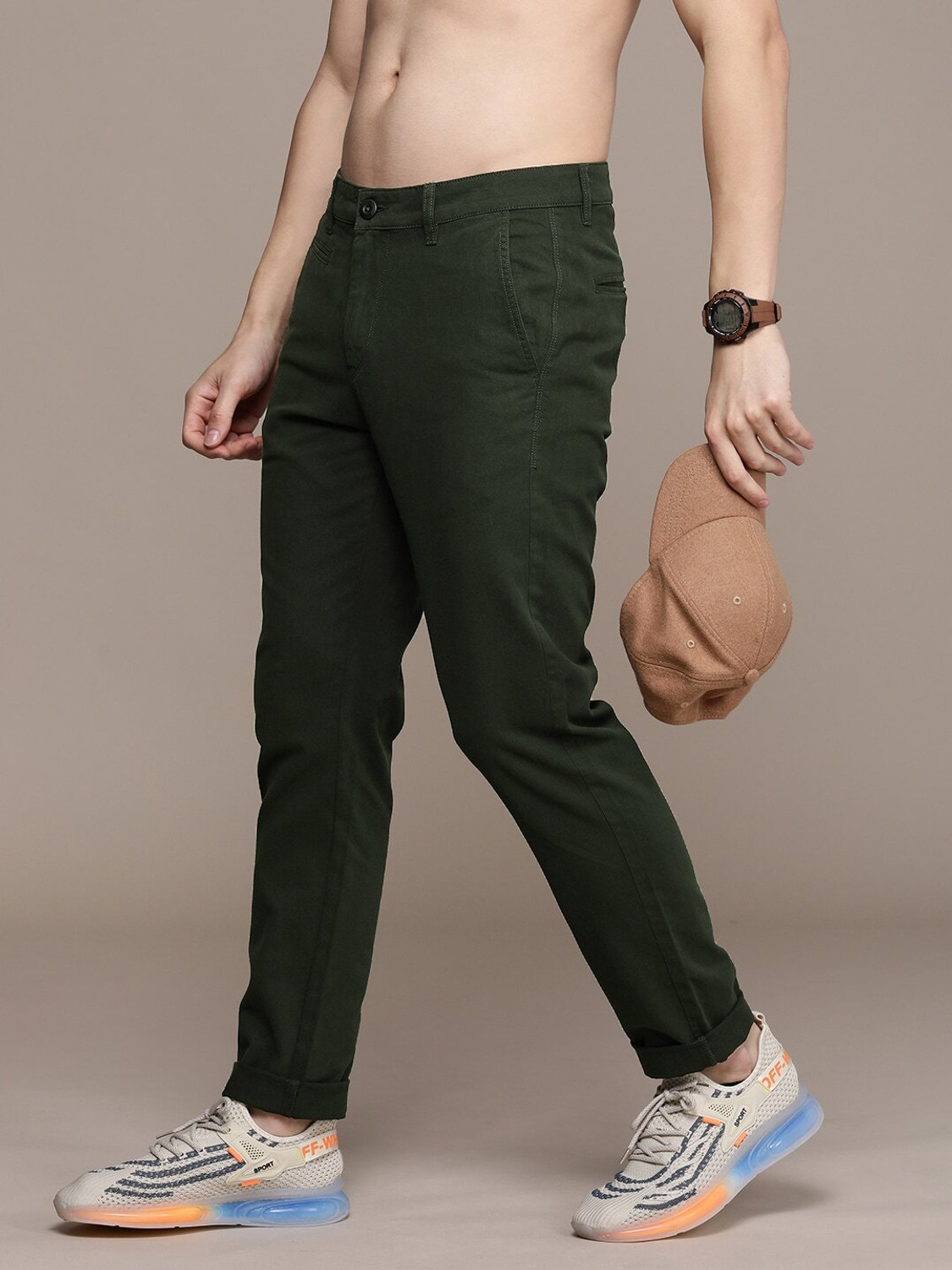 Image of Roadster Regular Fit Men Green Trousers