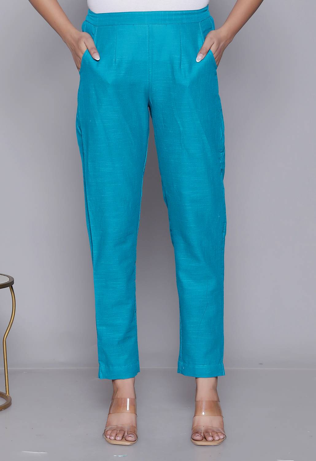 AAVONI Straight Fit Women Light Blue Trousers