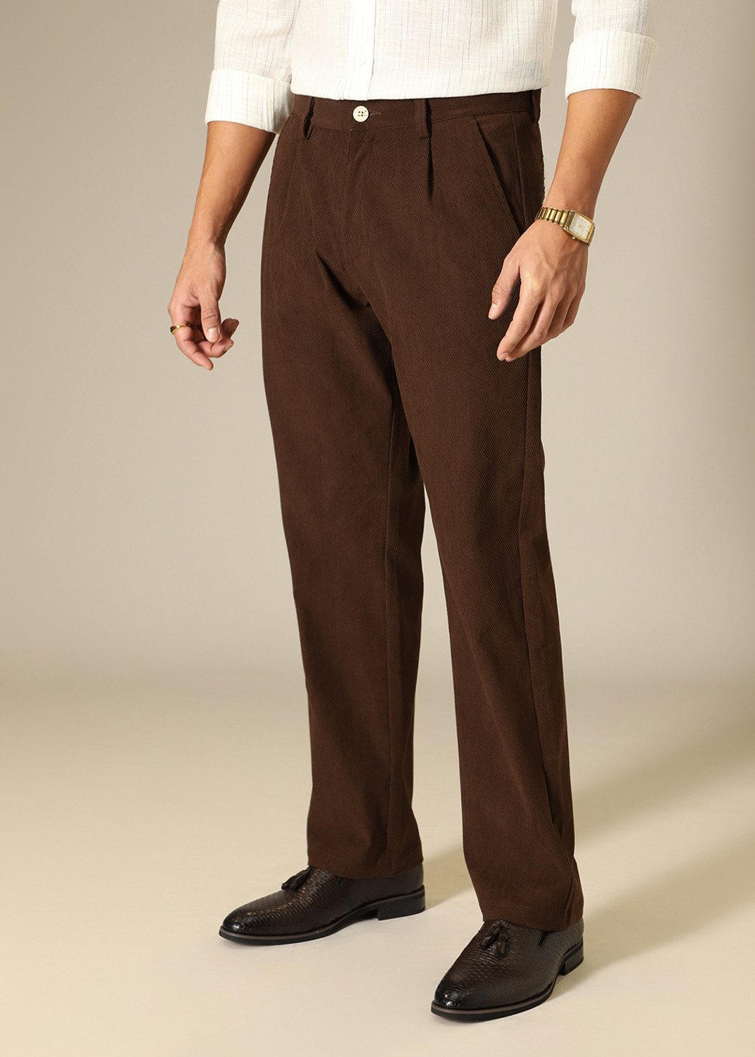 Image of Banana Club Men Regular Fit Brown Corduroy Trousers