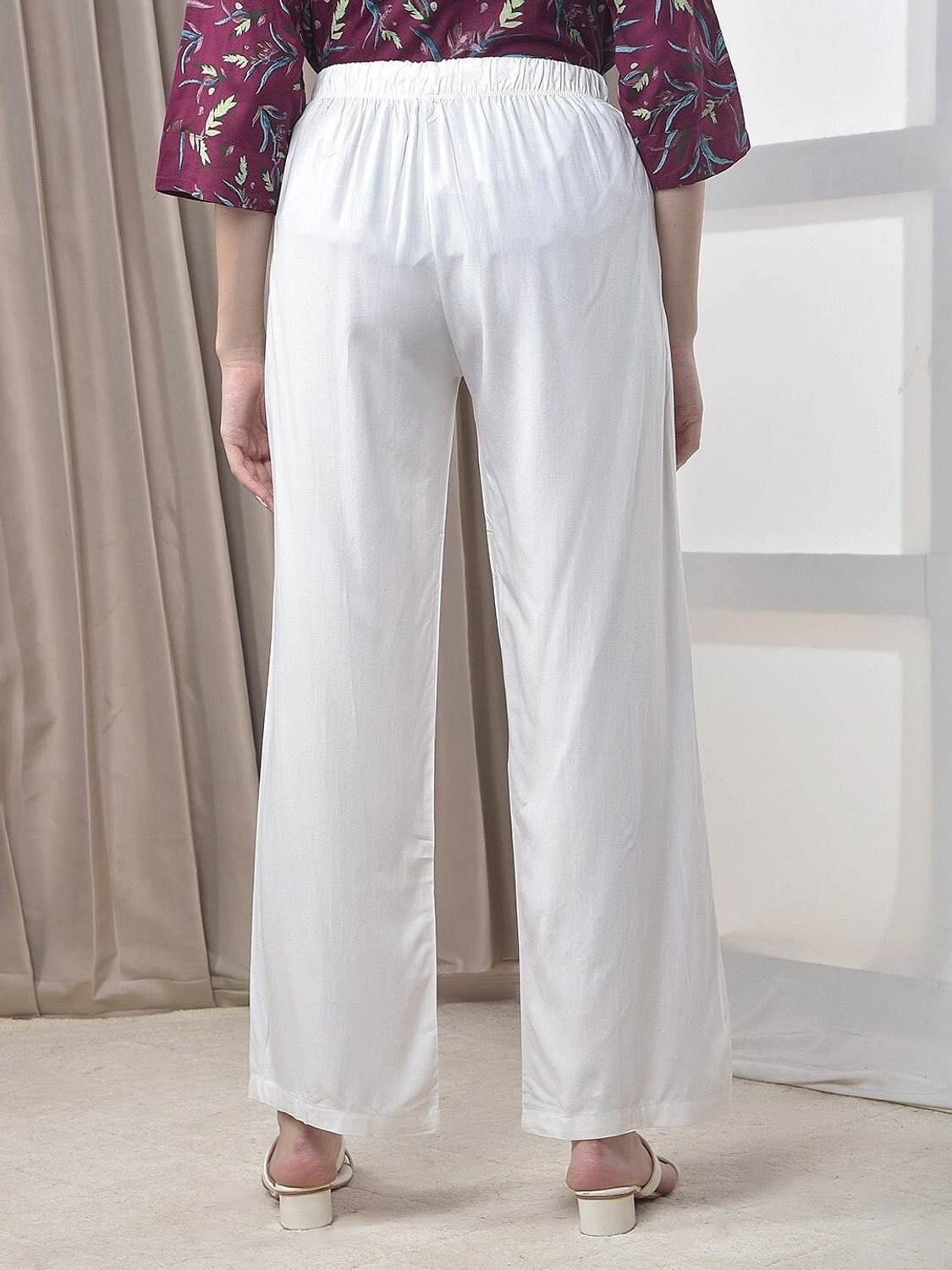 Image of Dollar Missy Women Relaxed White Viscose Rayon Trousers