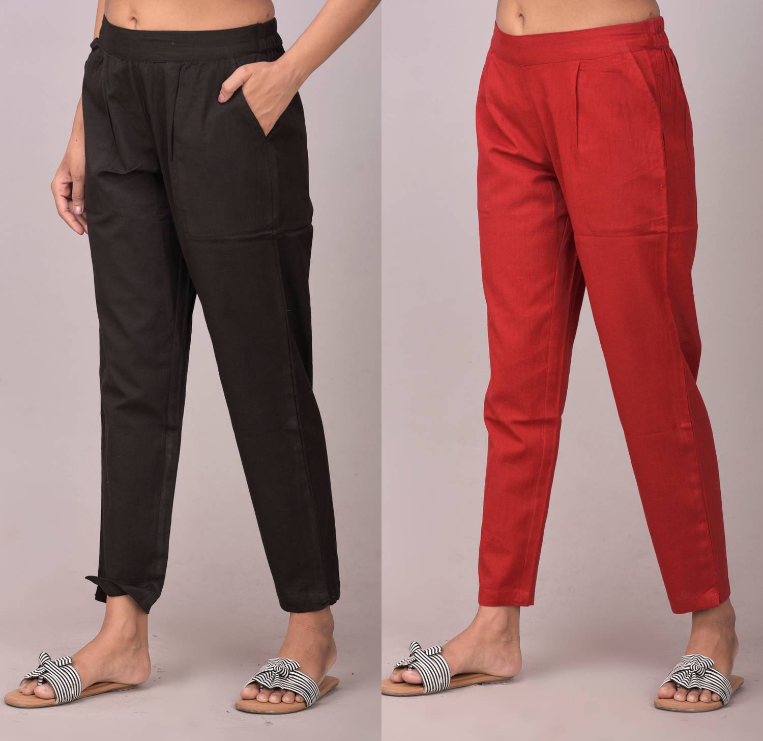 Tanusiya Regular Fit Women Black, Maroon Trousers
