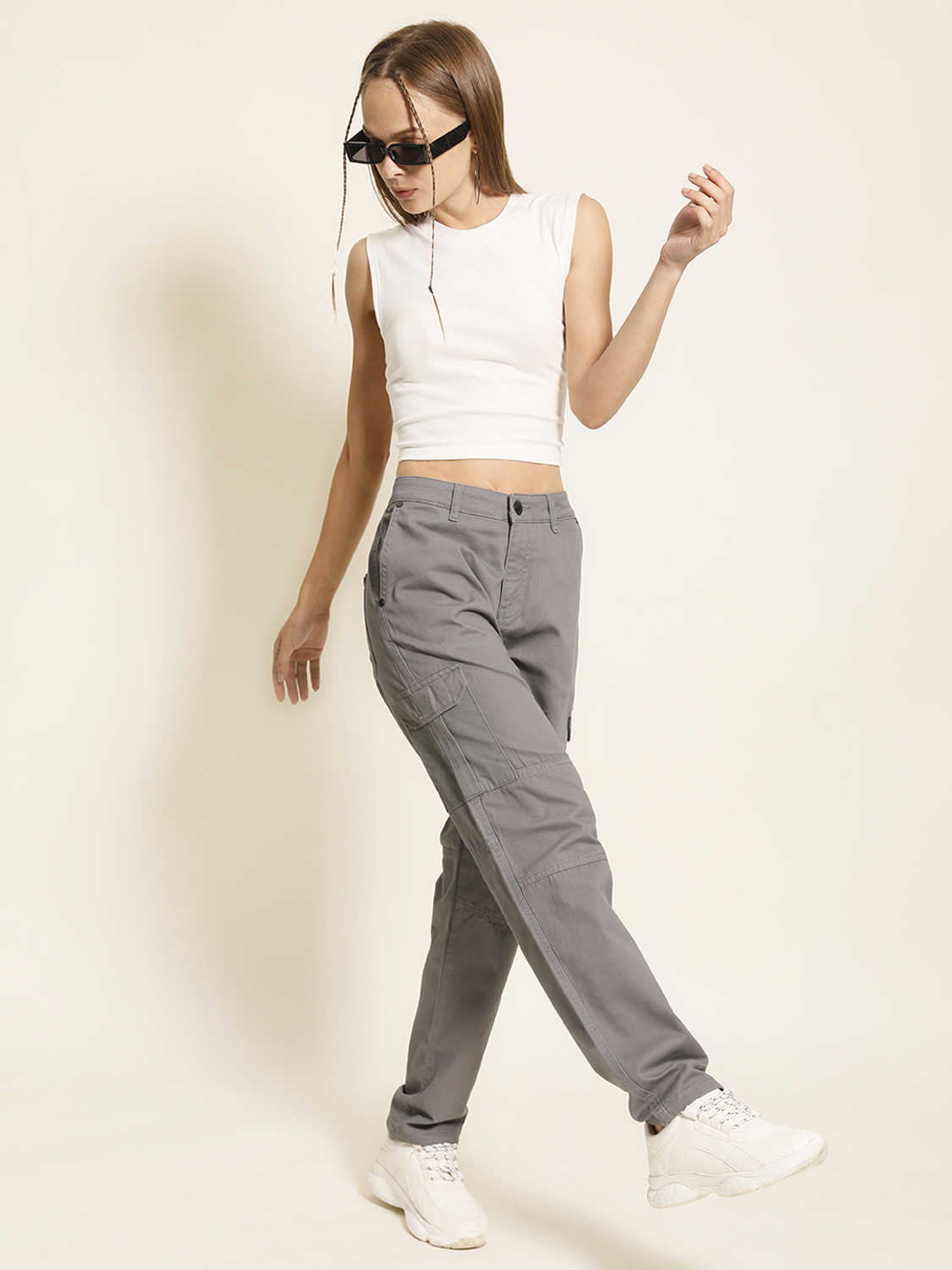 Image of Roadster Slim Fit Women Grey Trousers