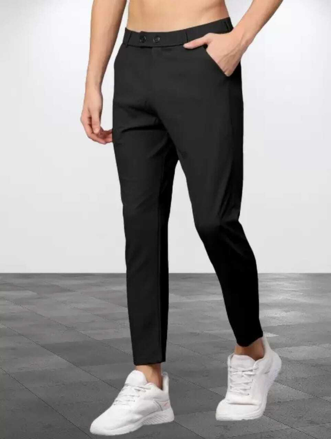 Image of Apmtraders Pack of 2 Men Slim Fit Black, Grey Lycra Blend Trousers