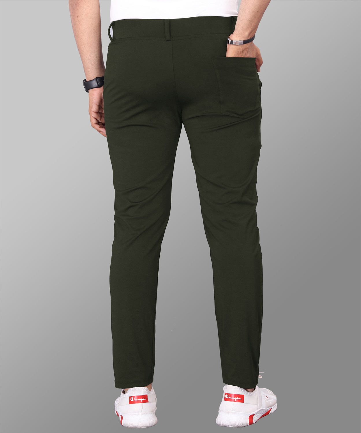Image of COMBRAIDED Slim Fit Men Dark Green Trousers