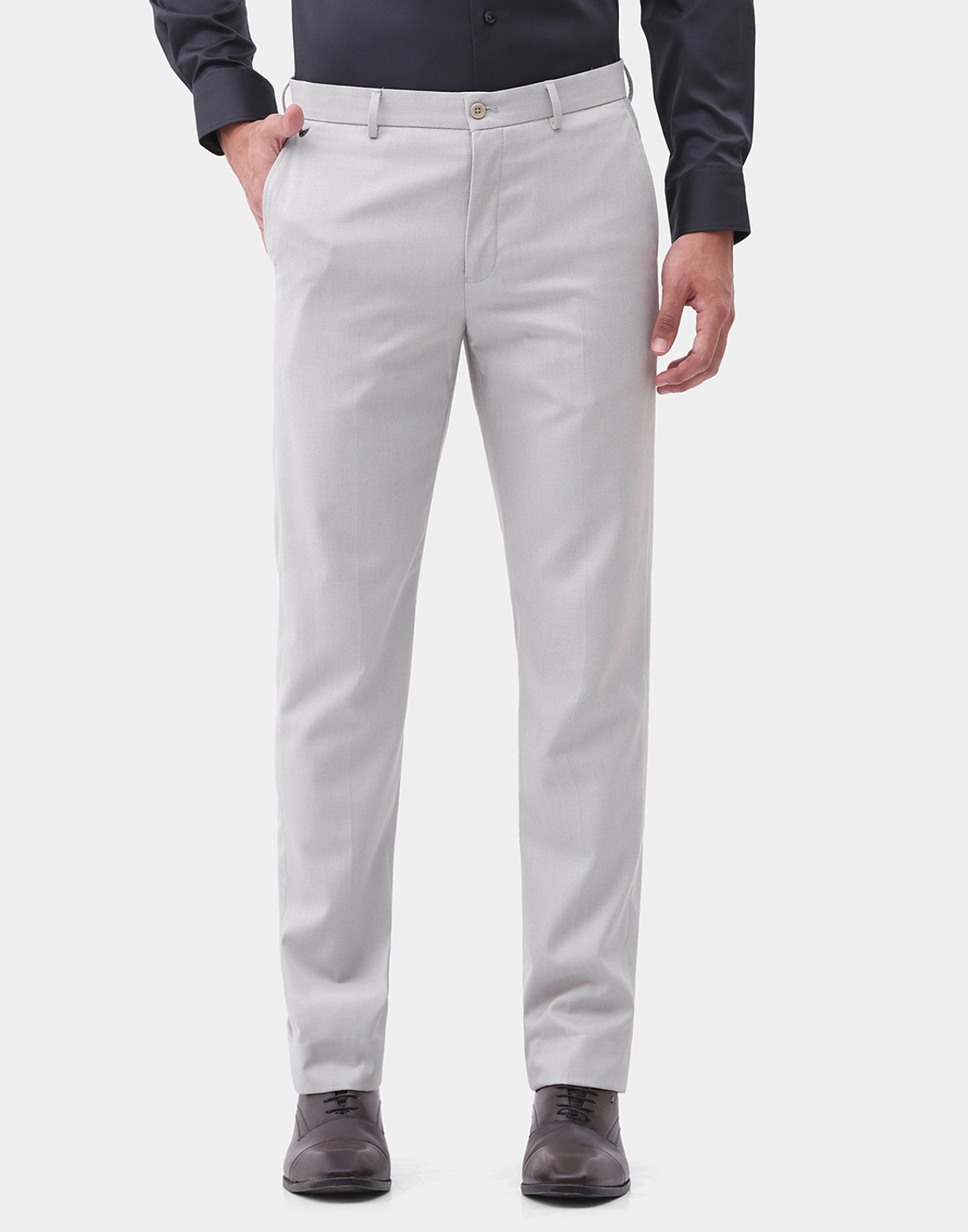 Image of Blackberrys Slim Fit Men Grey Trousers