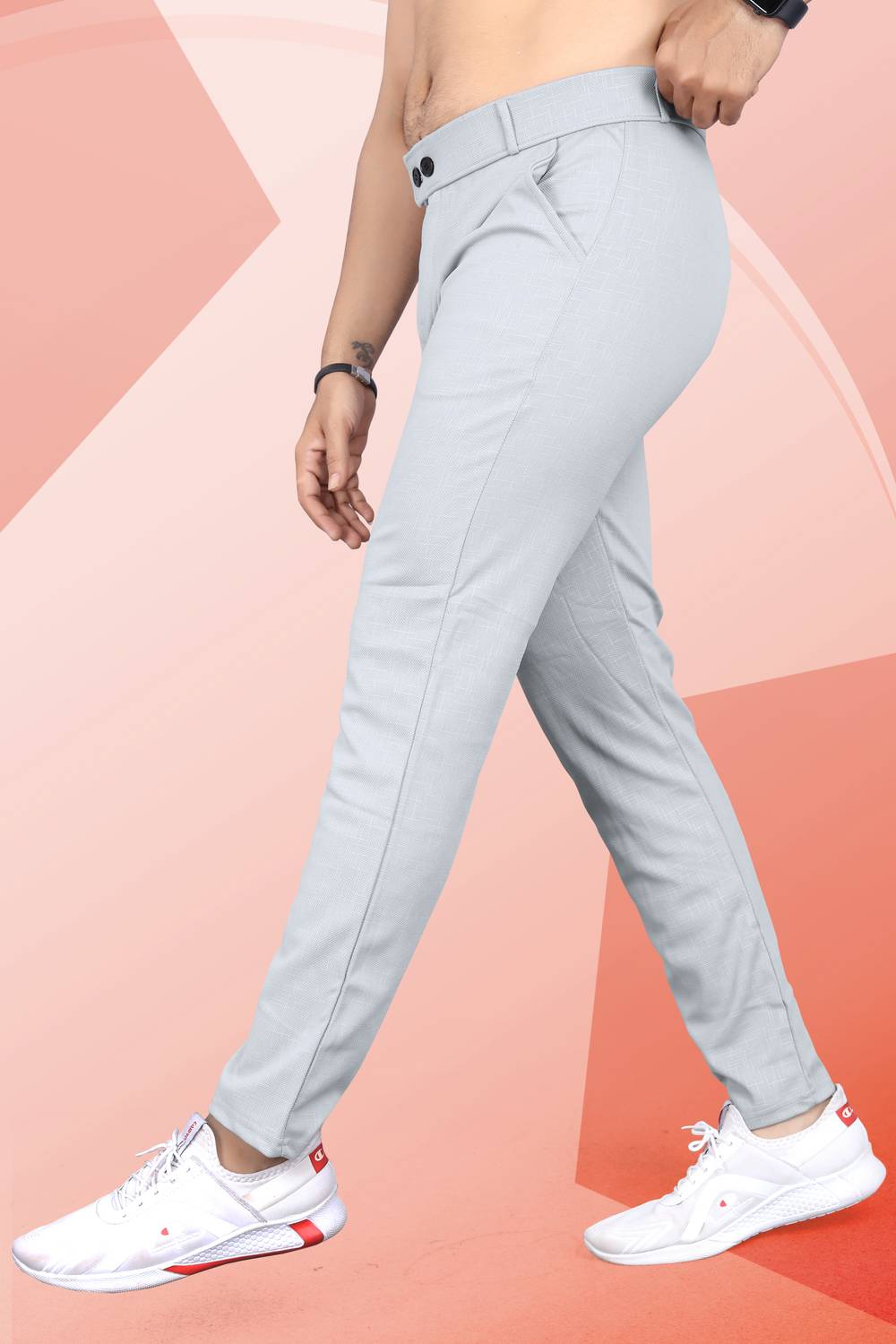 INDICLUB Men Slim Fit Silver Linen Blend Trousers