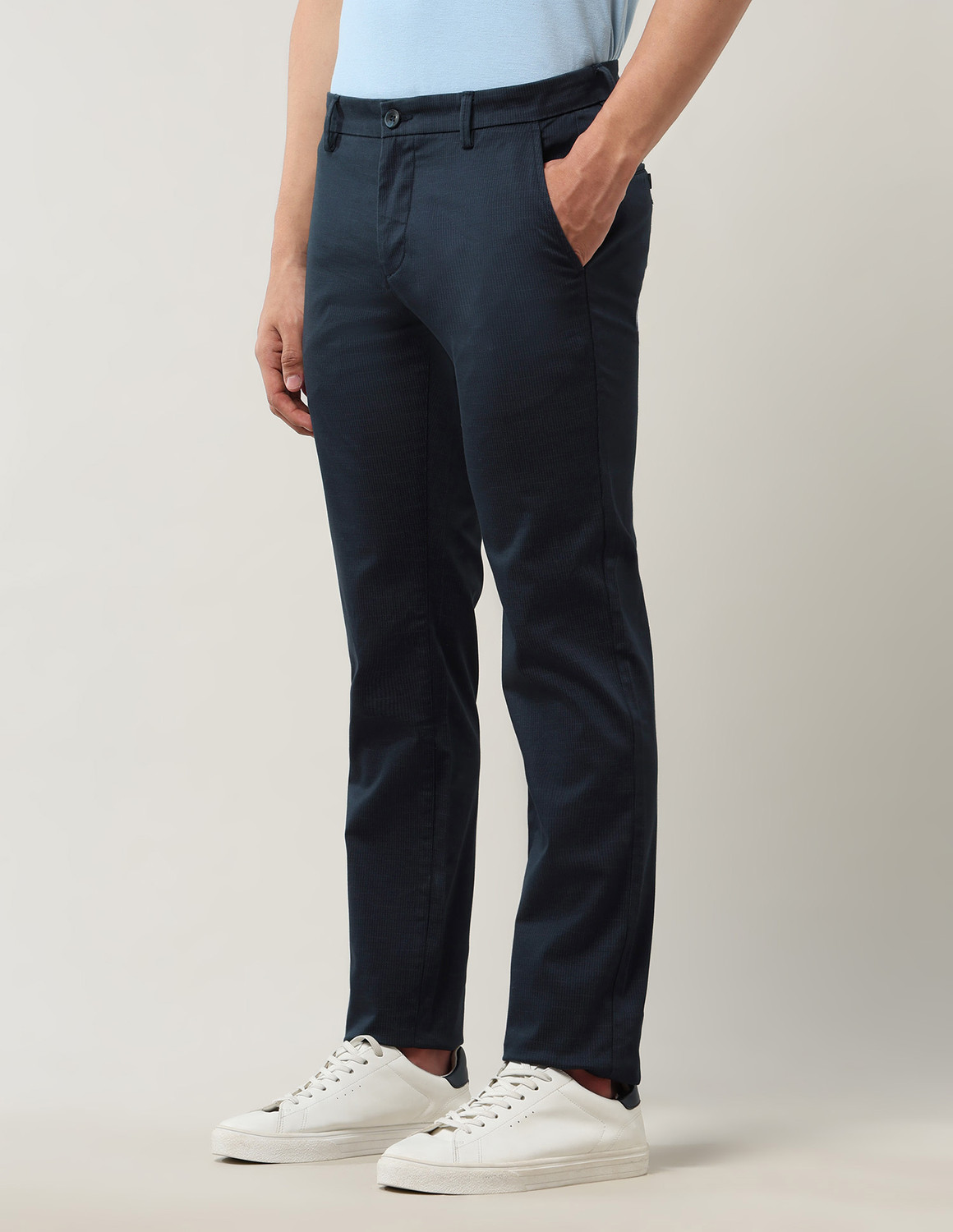 Image of Arrow Sport Slim Fit Men Blue Trousers