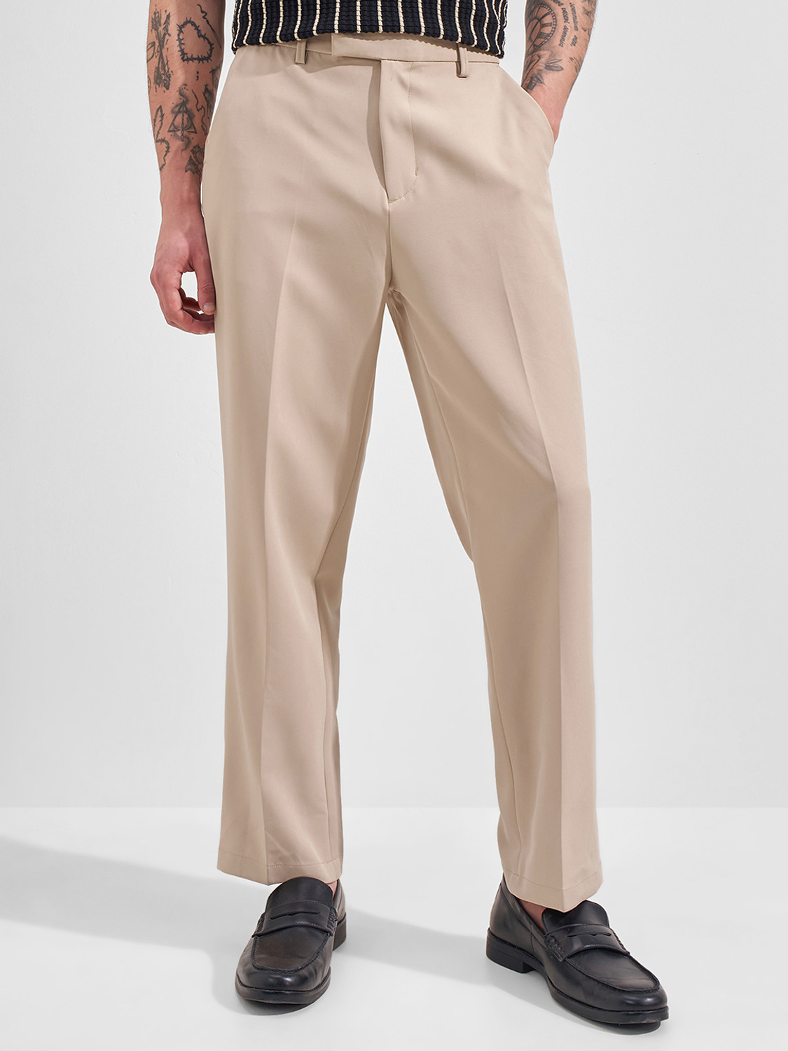 Image of HIGHLANDER Slim Fit Men Beige Trousers