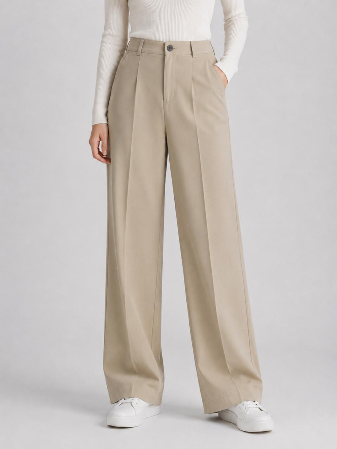 Image of Trend Level Loose Fit, Flared Women Beige Trousers