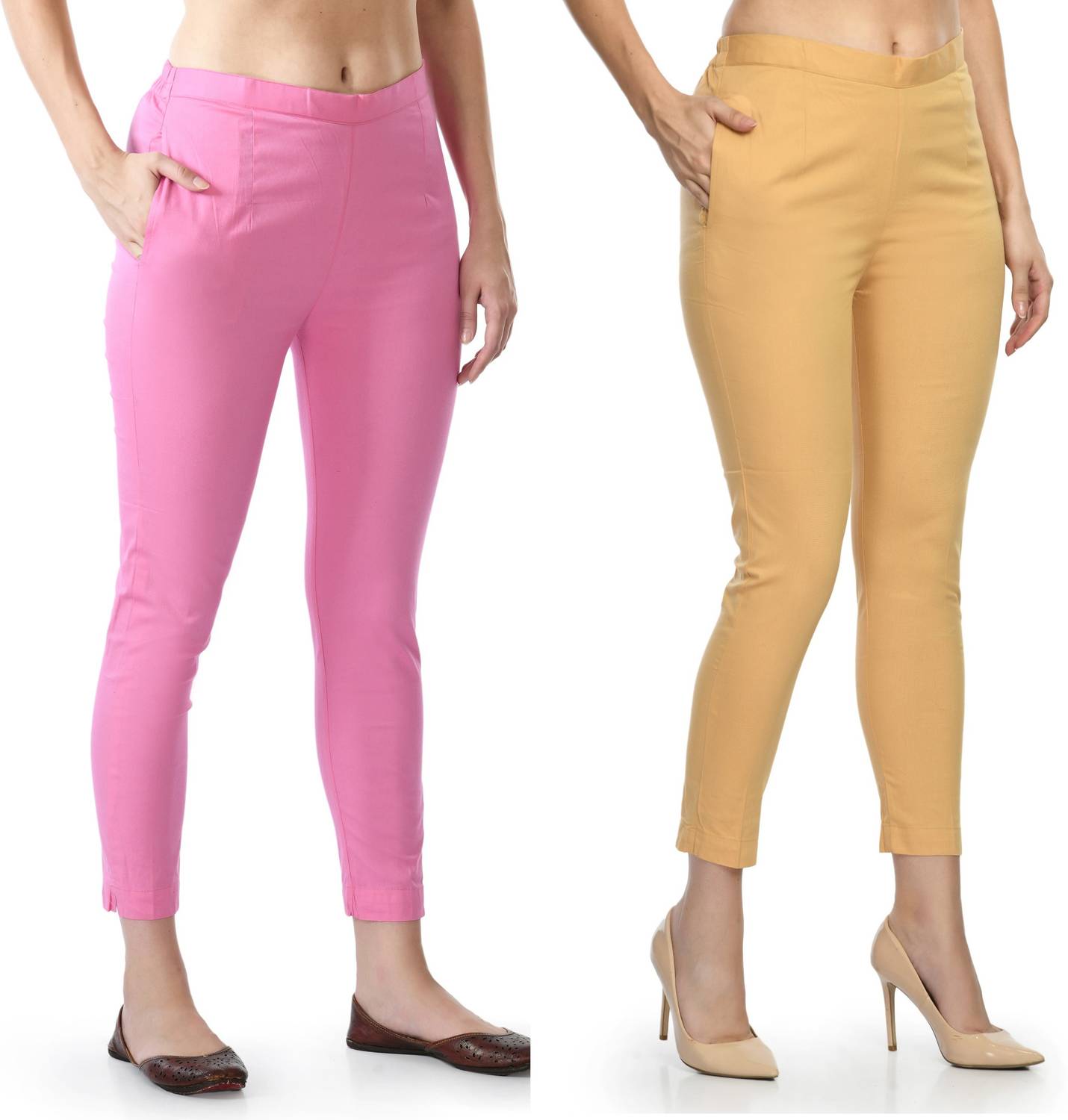 24Hour Fashion Slim Fit Women Pink, Beige Trousers